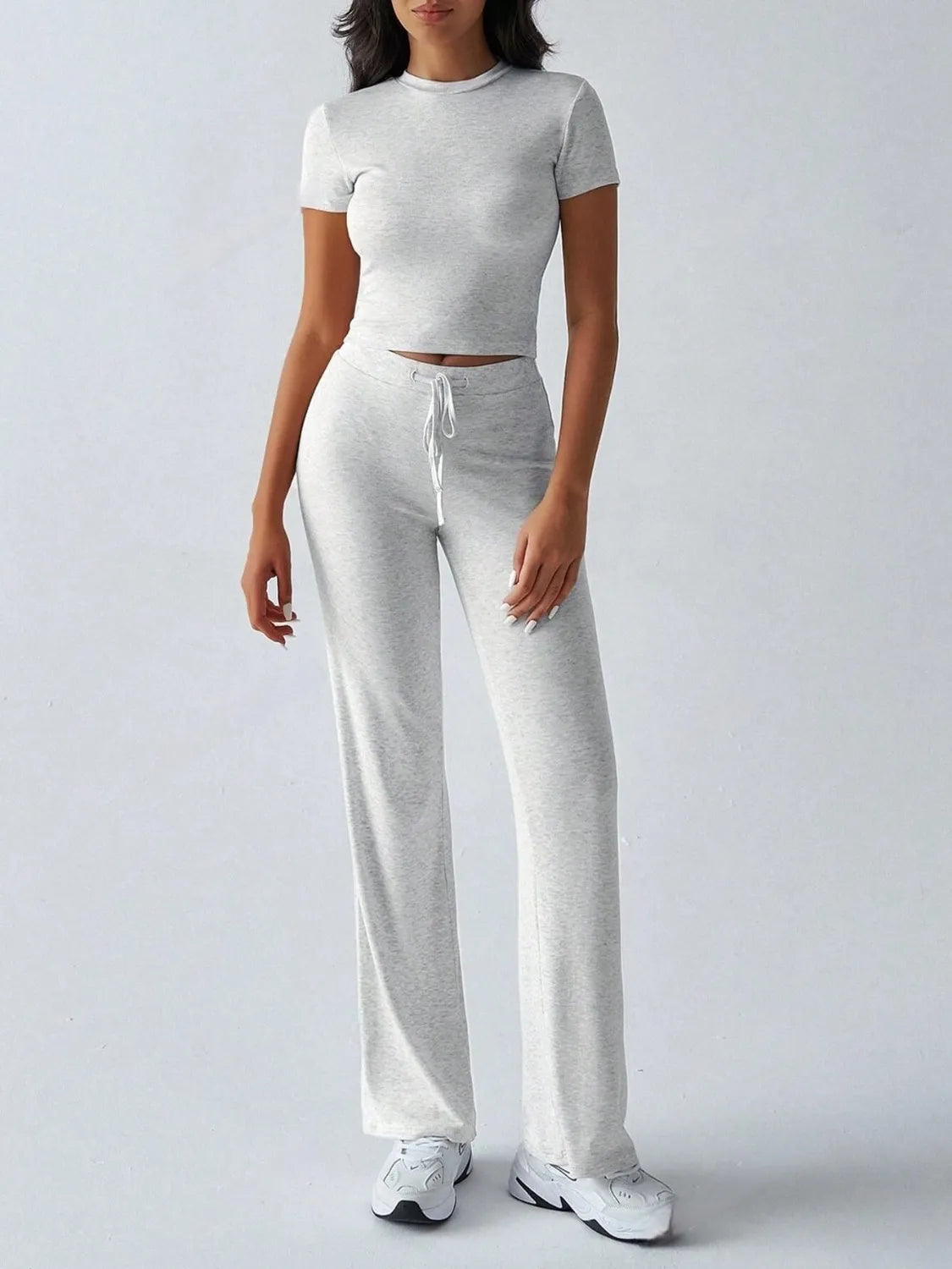 Round Neck Short Sleeve Top and Pants Set - Thalia Chic