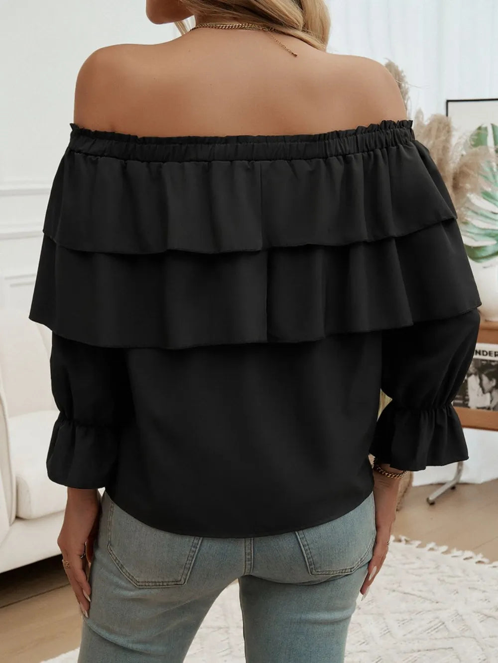Devine Off-Shoulder Flounce Sleeve Blouse - Thalia Chic