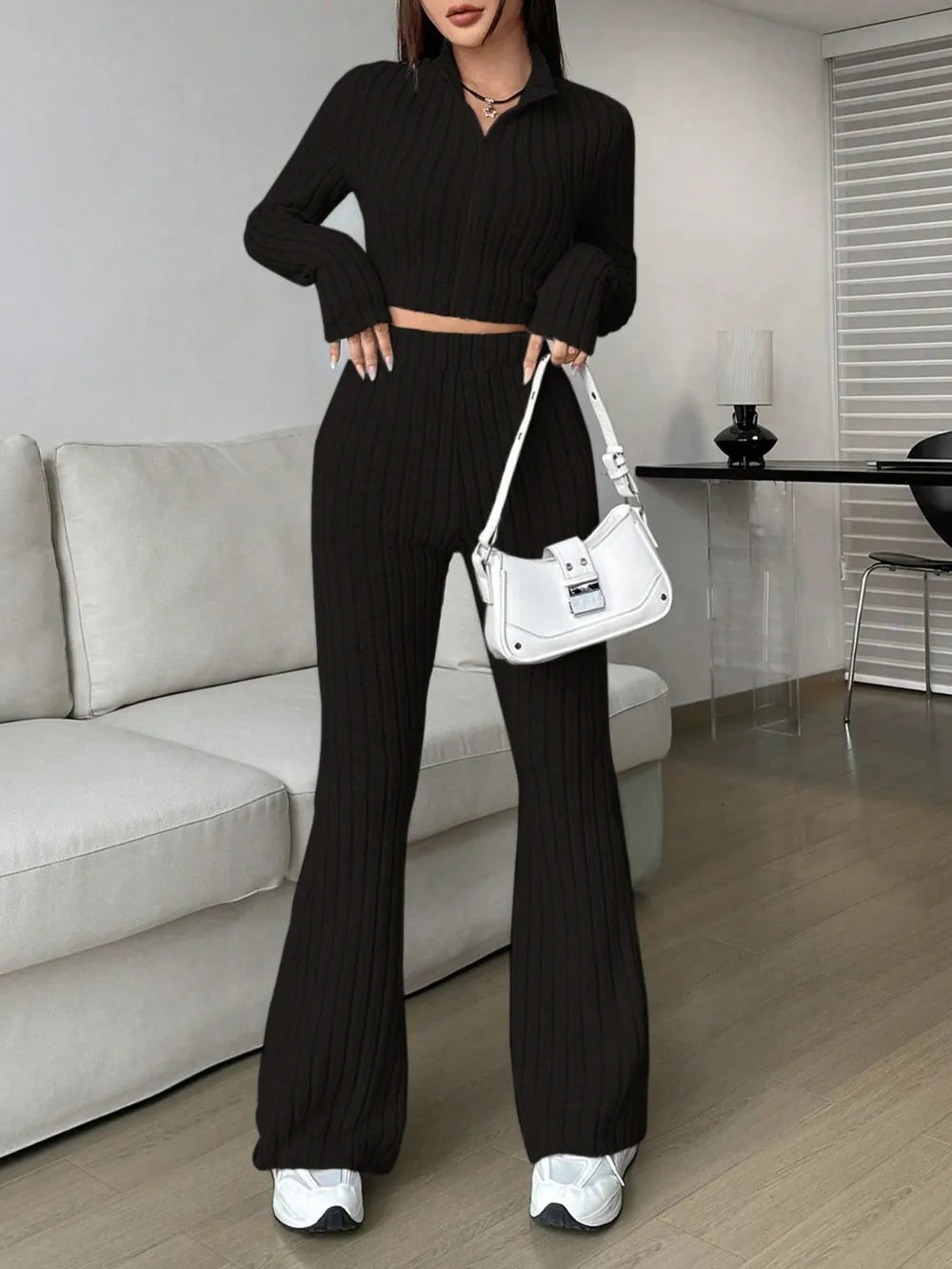 Honey Zip Up Long Sleeve Top and Pants Set - Thalia Chic