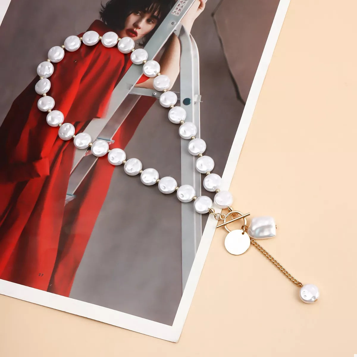 18K Gold-Plated Pearl Drop Necklace - Thalia Chic