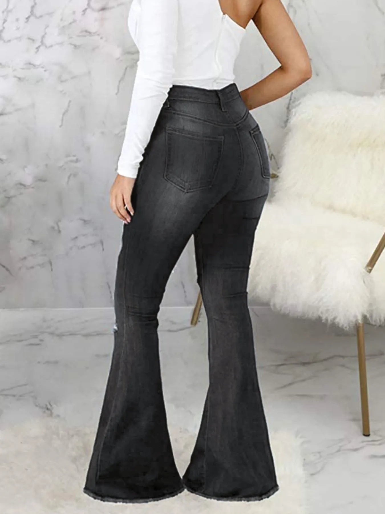 Full Size Distressed Raw Hem Flare Jeans Plus Size - Thalia Chic