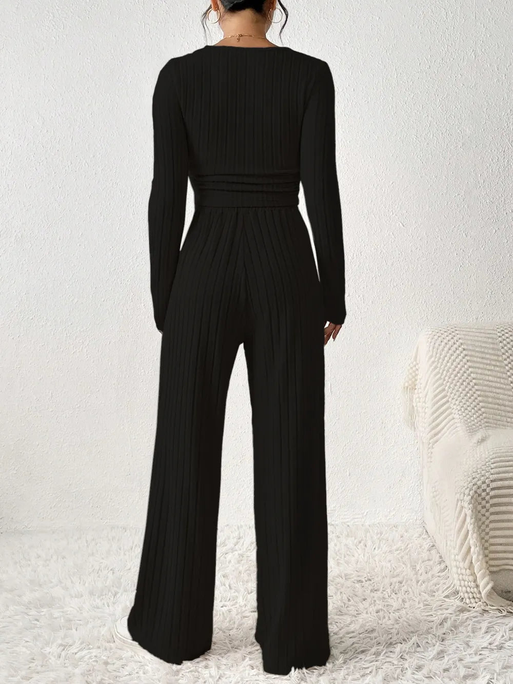 Honey Scoop Neck Long Sleeve Top and Pants Set - Thalia Chic