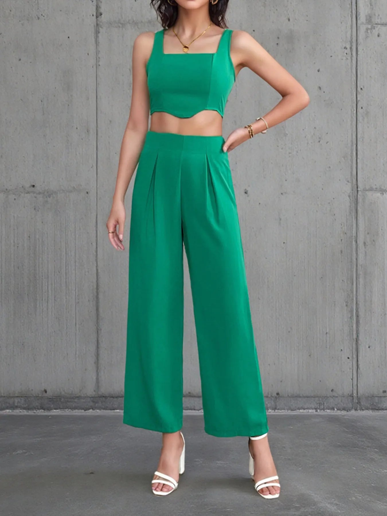 Square Neck Tank and Pants Set - Thalia Chic