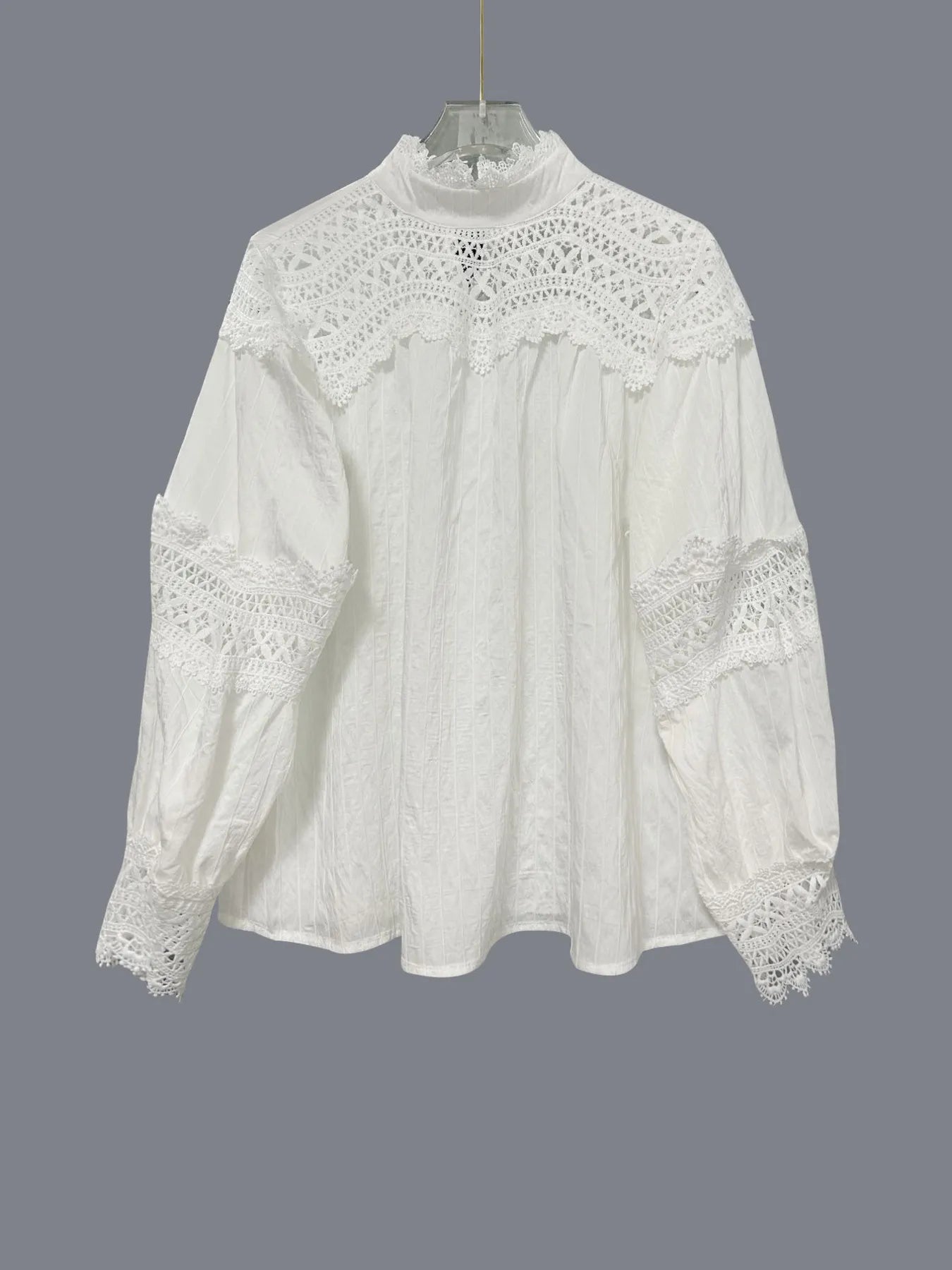 Crochet Lace Detail Long Sleeve Blouse - Thalia Chic