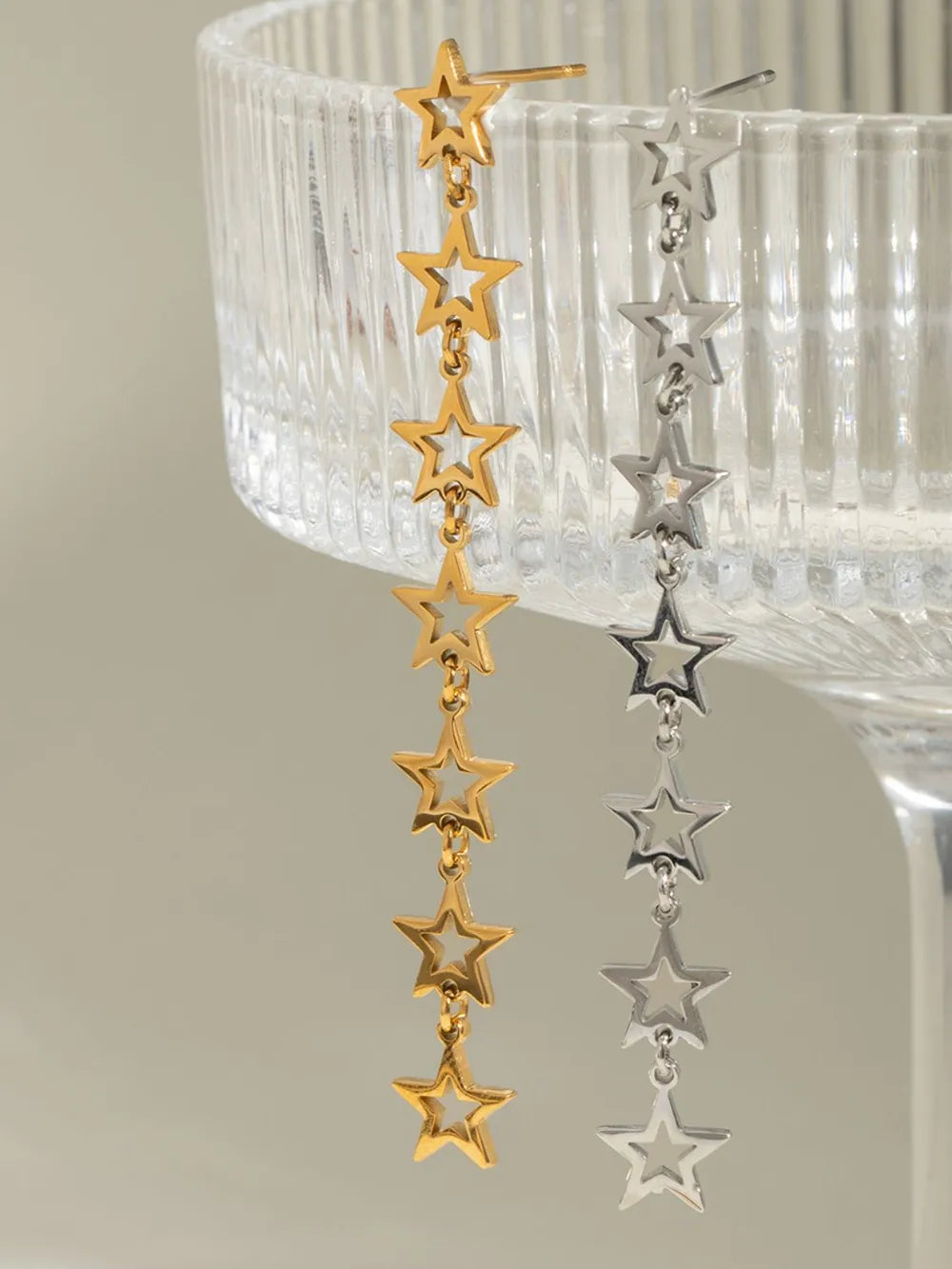 Stainless Steel Cutout Star Earrings - Thalia Chic