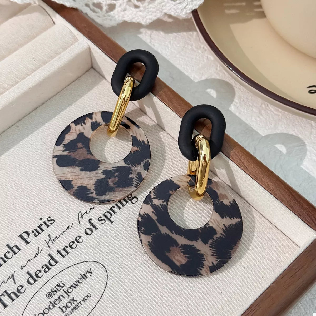 Printed Circle Dangle Earrings - Thalia Chic