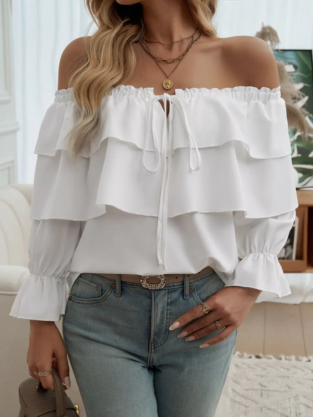 Devine Off-Shoulder Flounce Sleeve Blouse - Thalia Chic