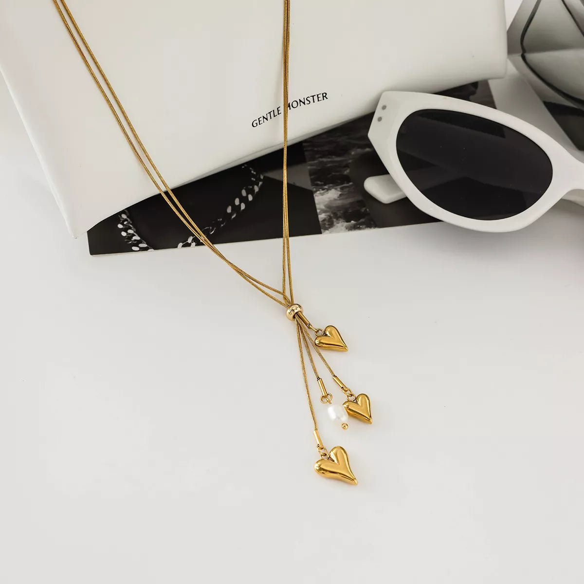 18K Gold-Plated Double Layered Heart Necklace - Thalia Chic