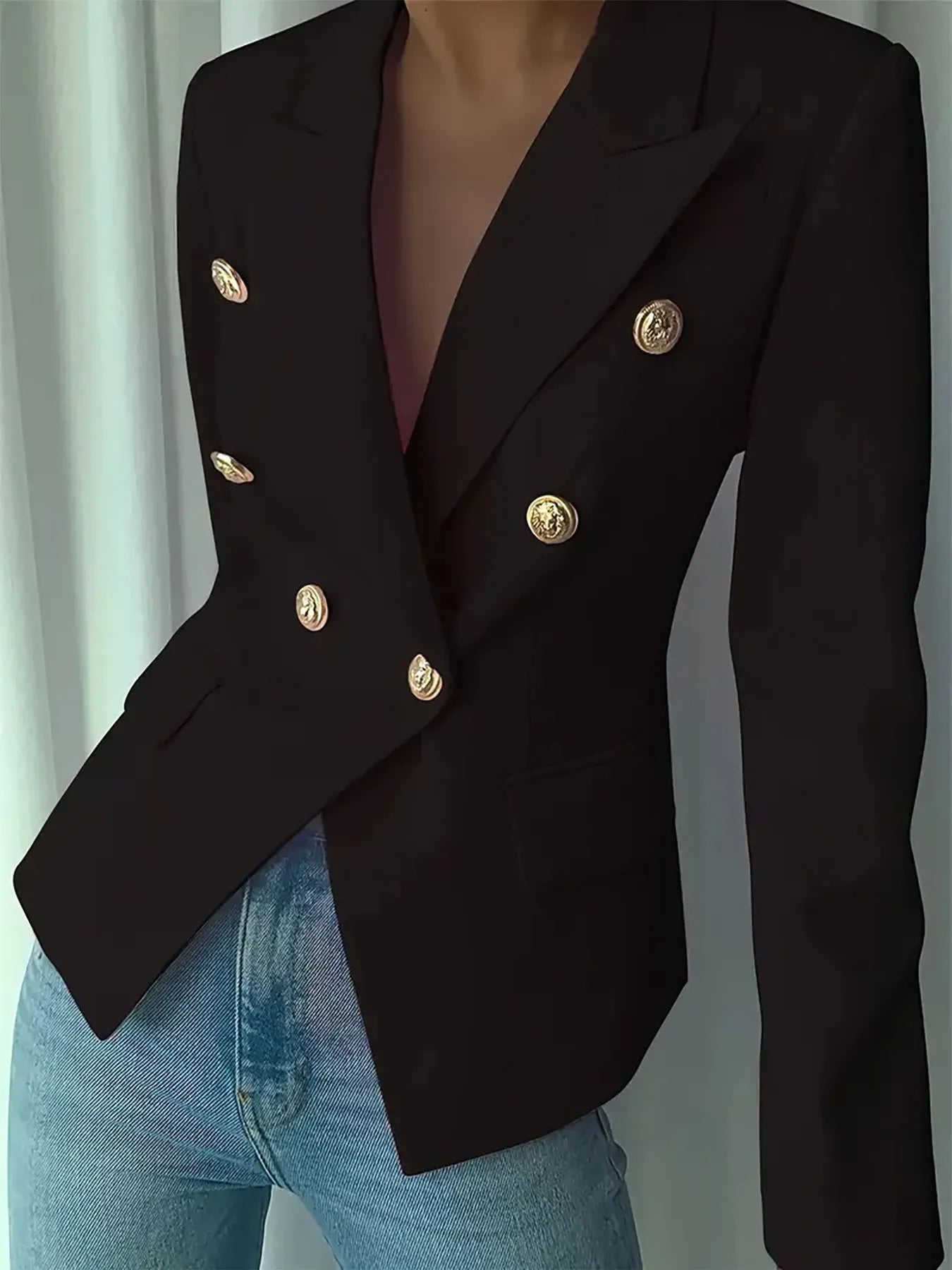 Decor Button Lapel Collar Blazer - Thalia Chic