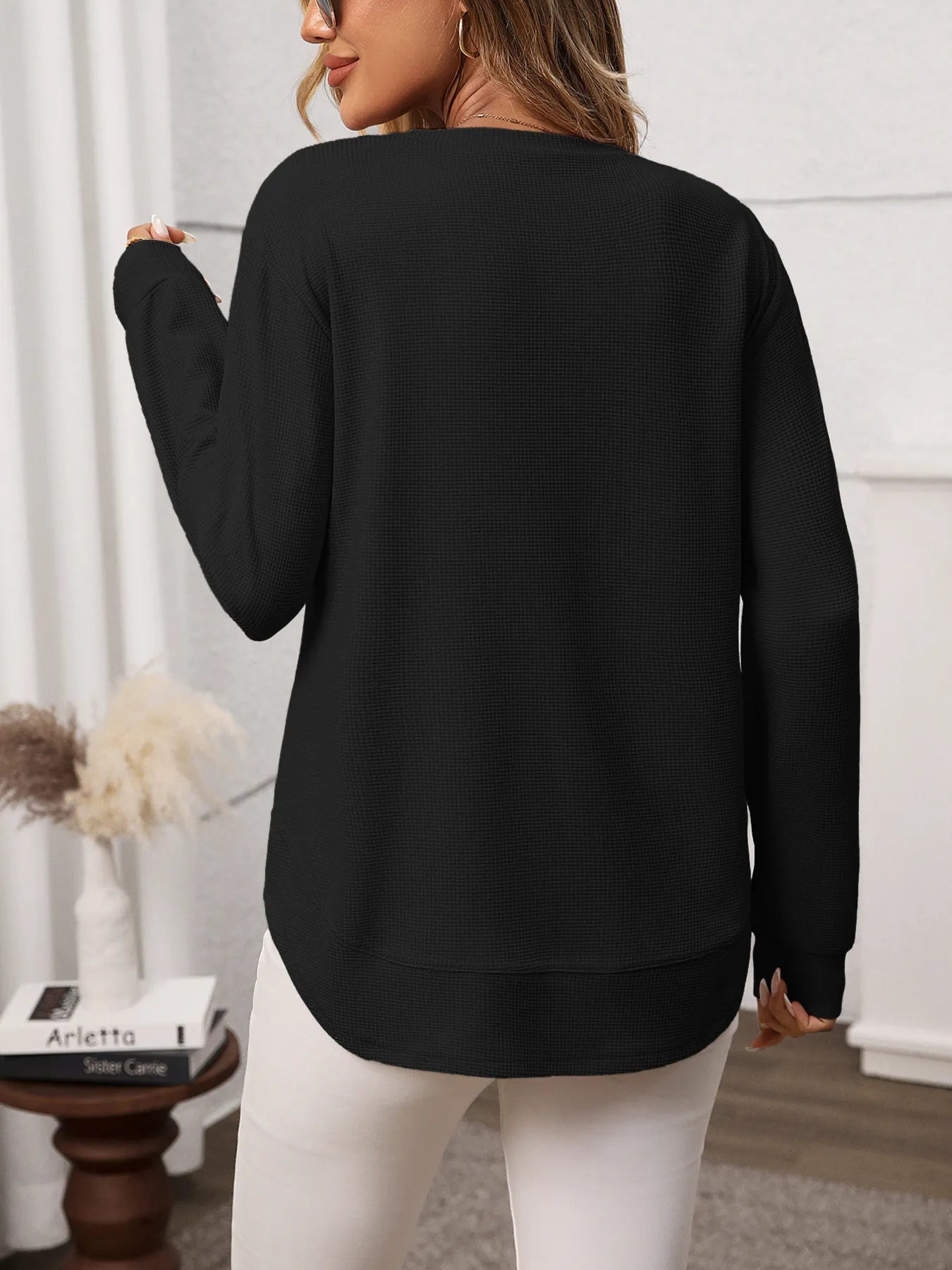 Long Sleeve Round Neck T-Shirt - Thalia Chic