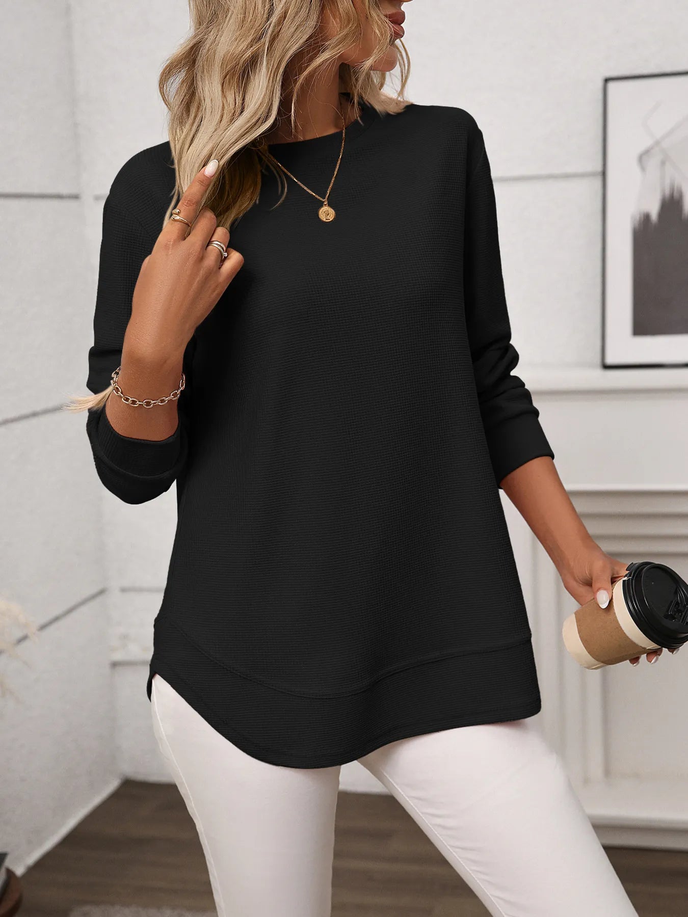 Long Sleeve Round Neck T-Shirt - Thalia Chic