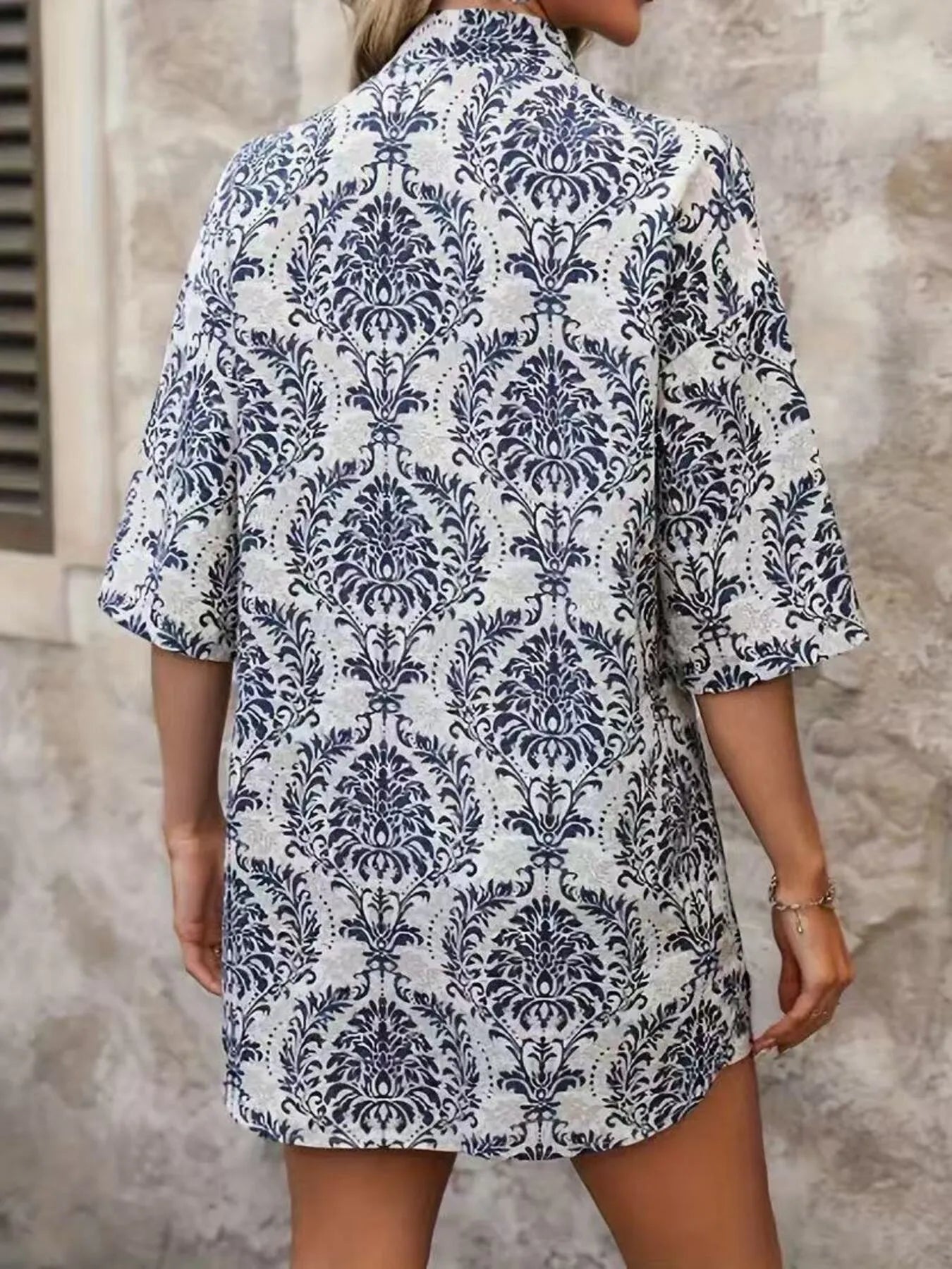 Printed Open Front Cardigan and Shorts Set - Thalia Chic