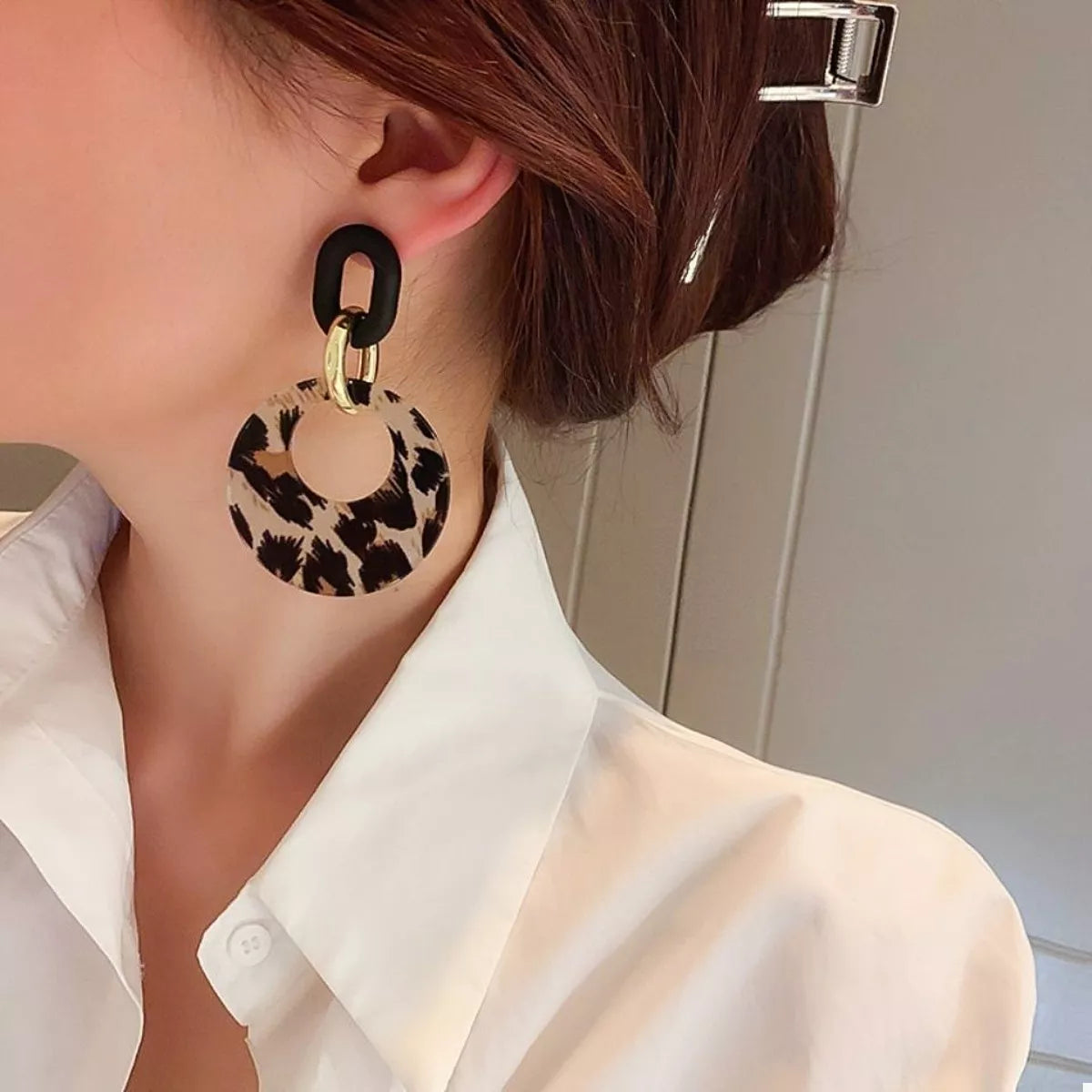 Printed Circle Dangle Earrings - Thalia Chic