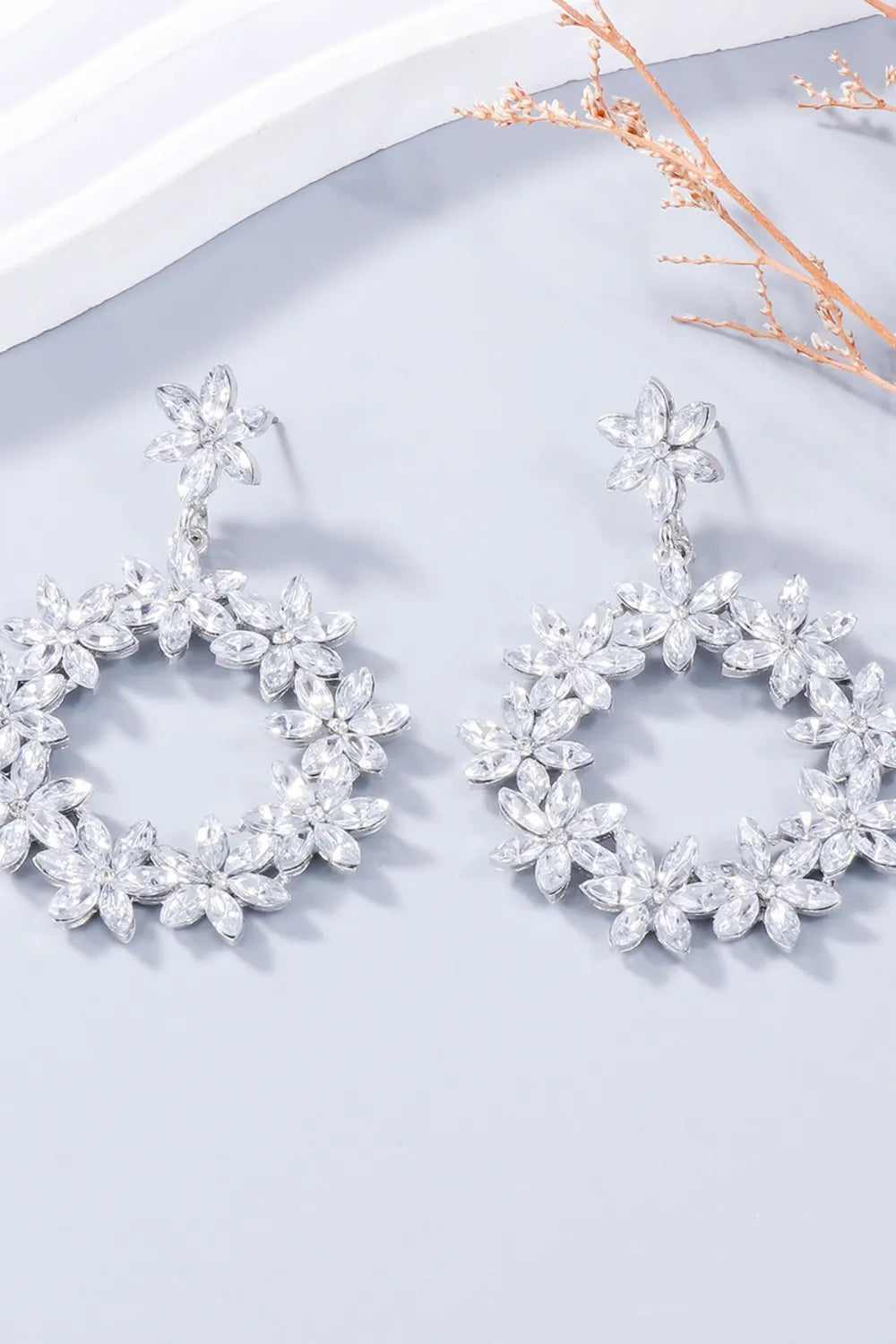 Rhinestone Flower Dangle Earrings - Thalia Chic