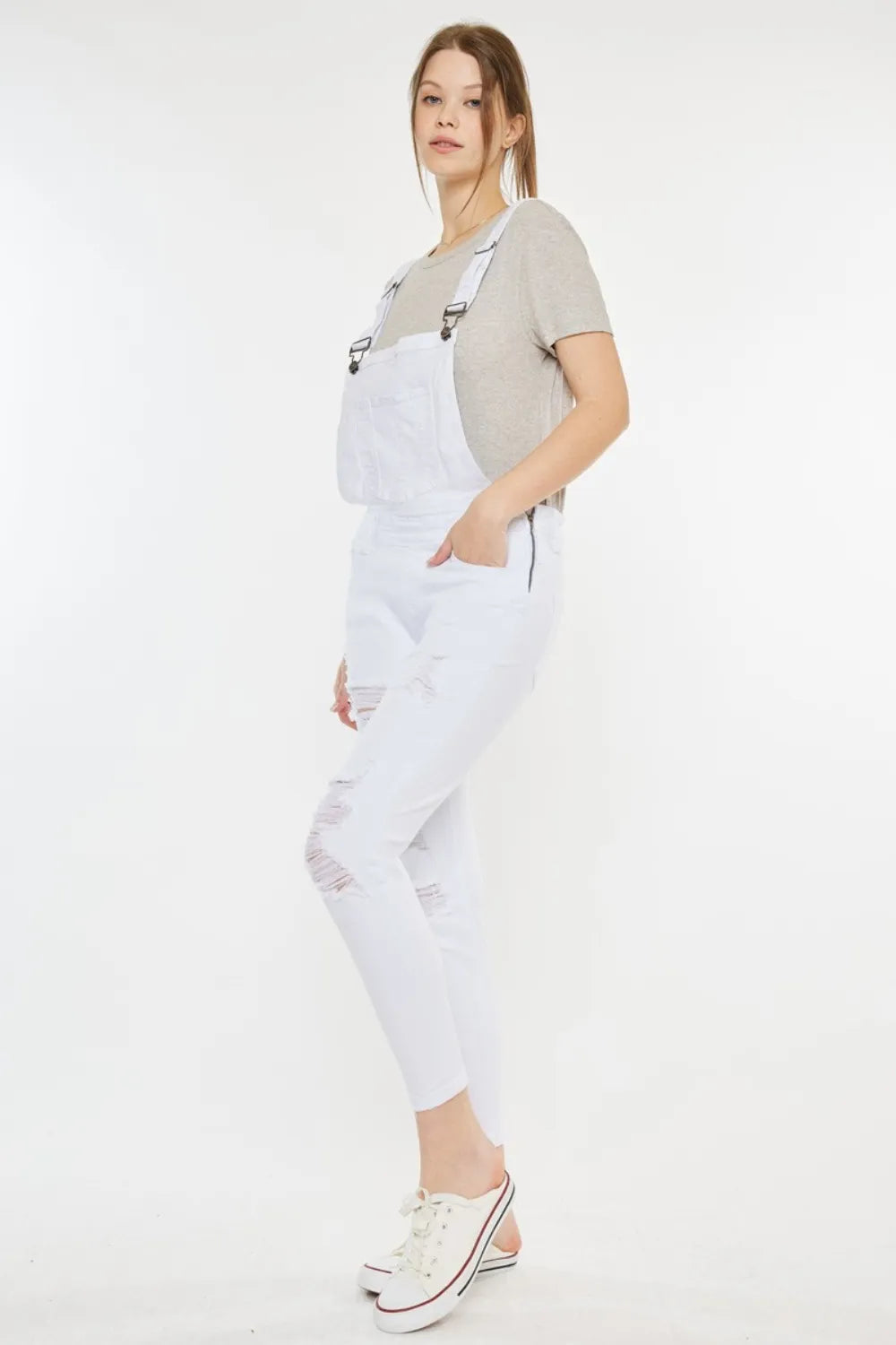 Kancan Distressed Skinny Denim Overalls - Thalia Chic