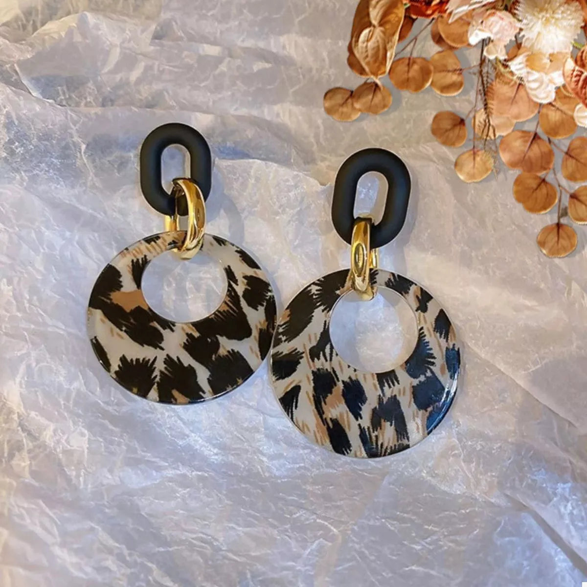 Printed Circle Dangle Earrings - Thalia Chic