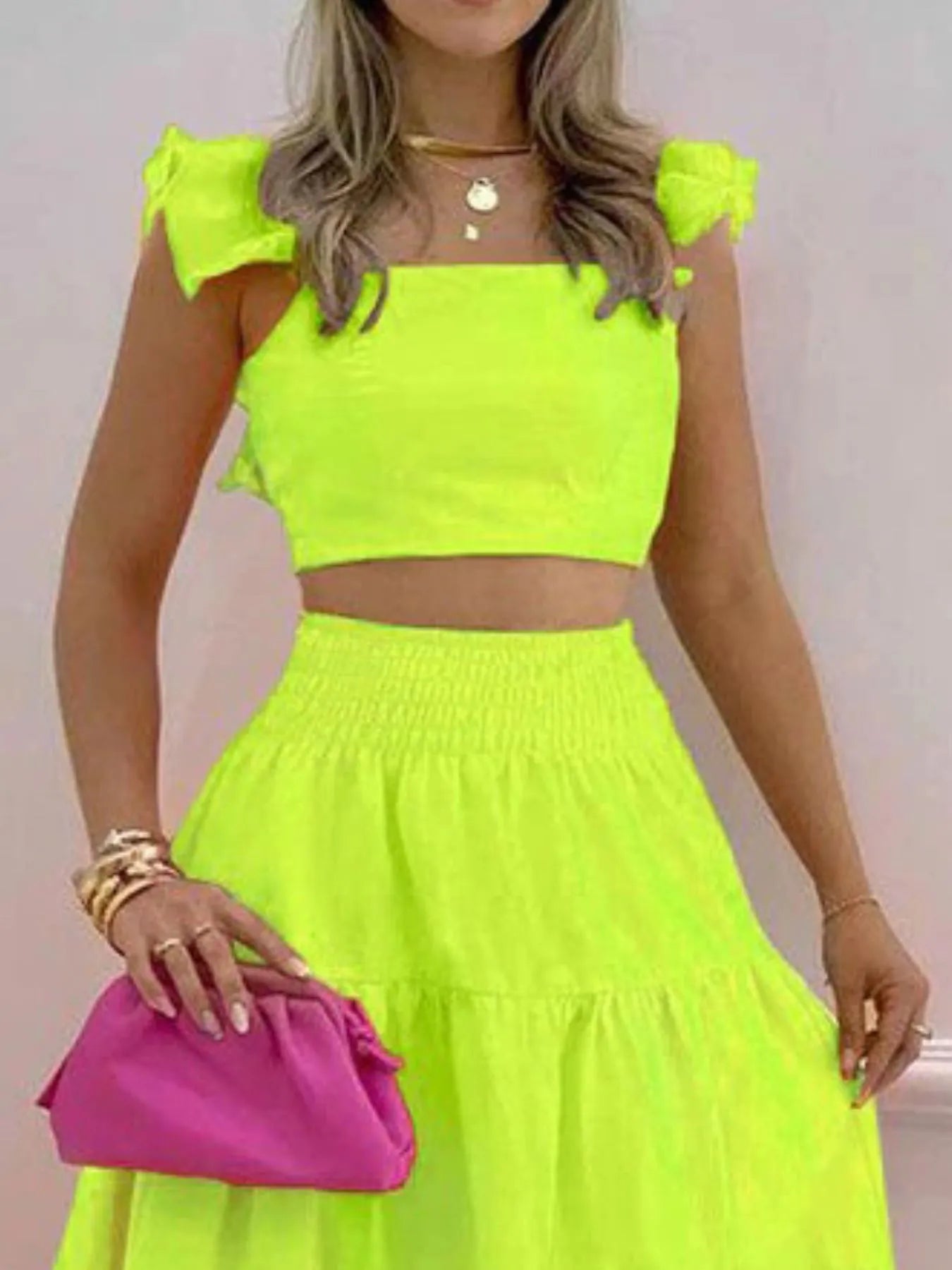 Full Size Ruffled Cami and Tiered Maxi Skirt Set Plus Size - Thalia Chic