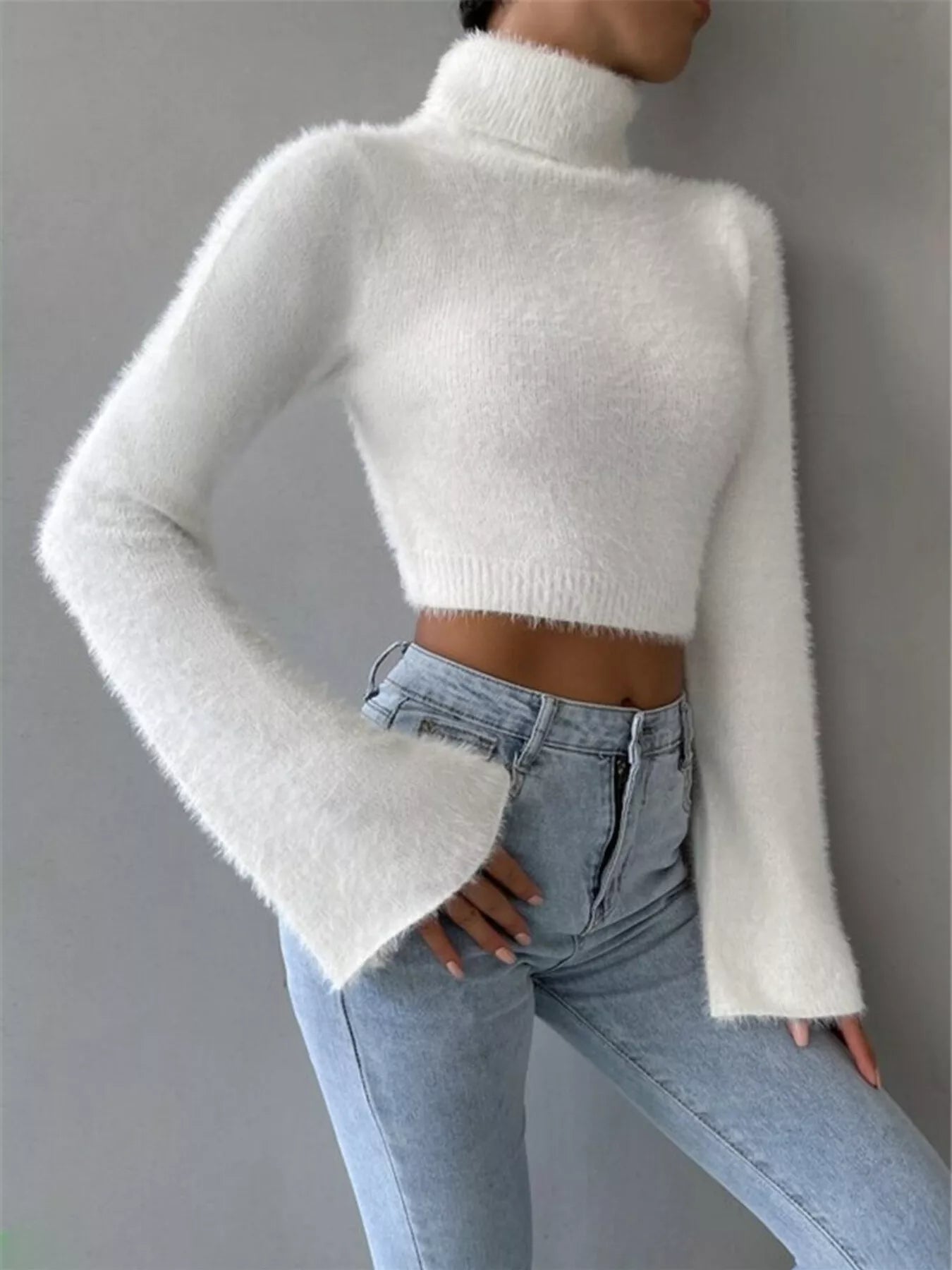 Turtleneck Flare Sleeve Sweater - Thalia Chic