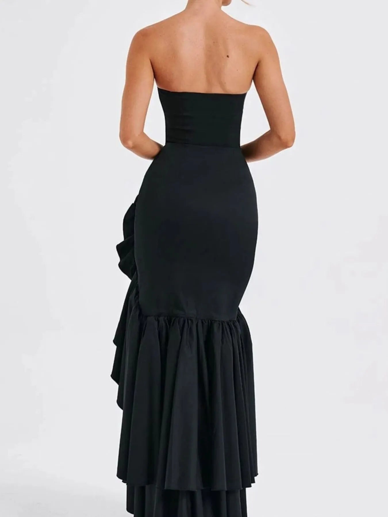 Strapless Ruffle High-Low Bodycon Dress - Thalia Chic