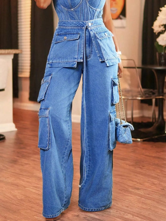Wide Leg Cargo Jeans - Thalia Chic
