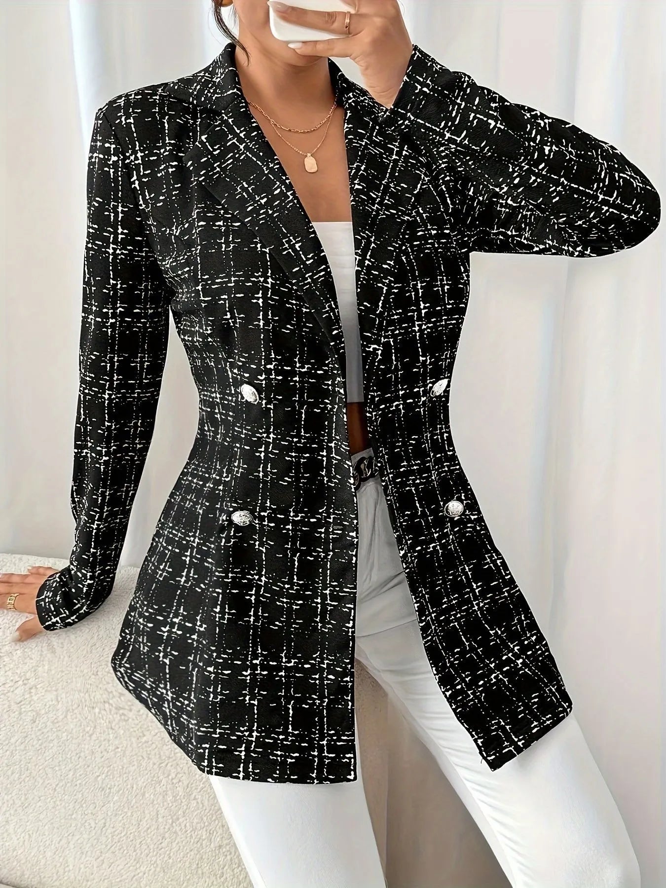 Tweed Double-Breasted Blazer - Thalia Chic