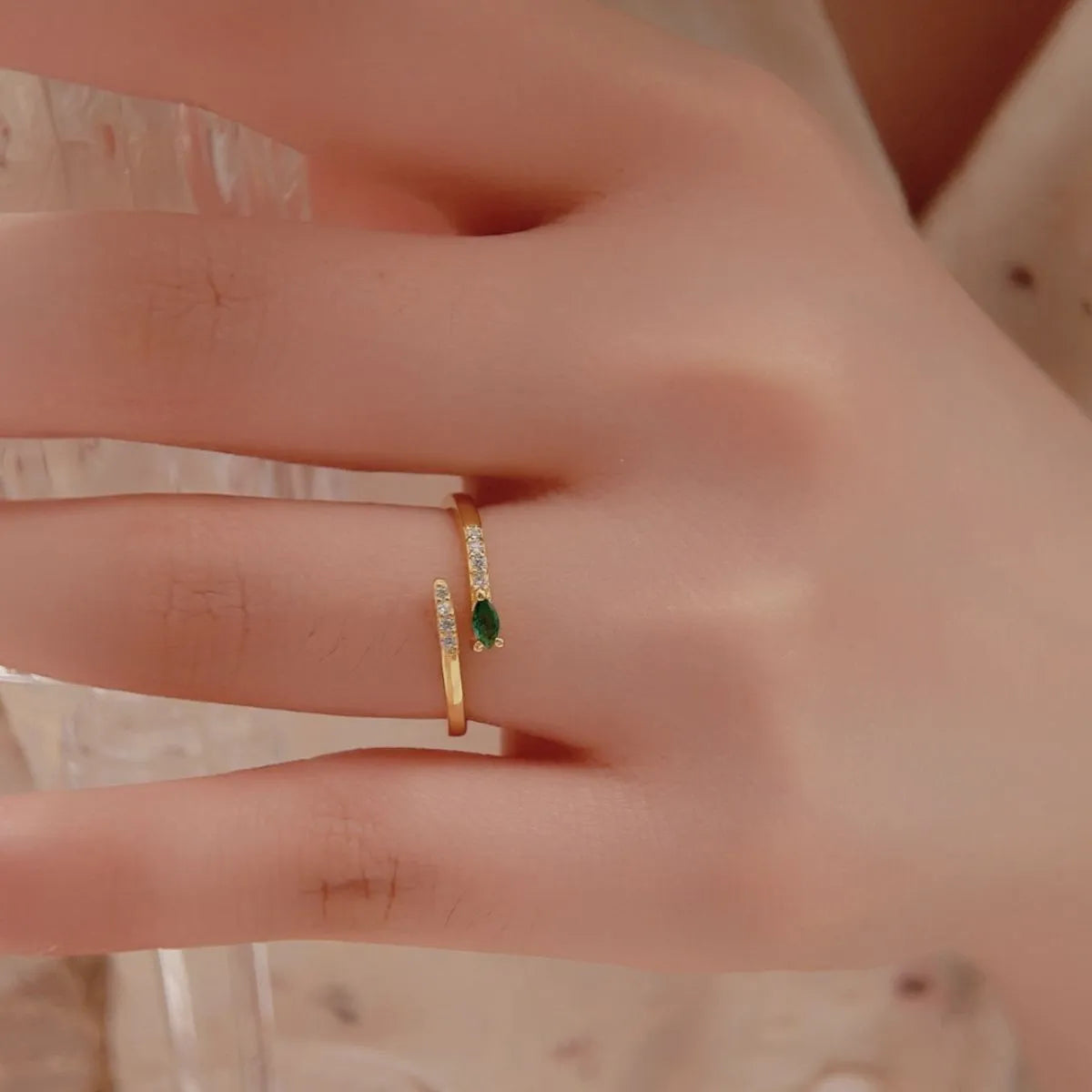 925 Sterling Silver Inland Zircon Open Ring - Thalia Chic