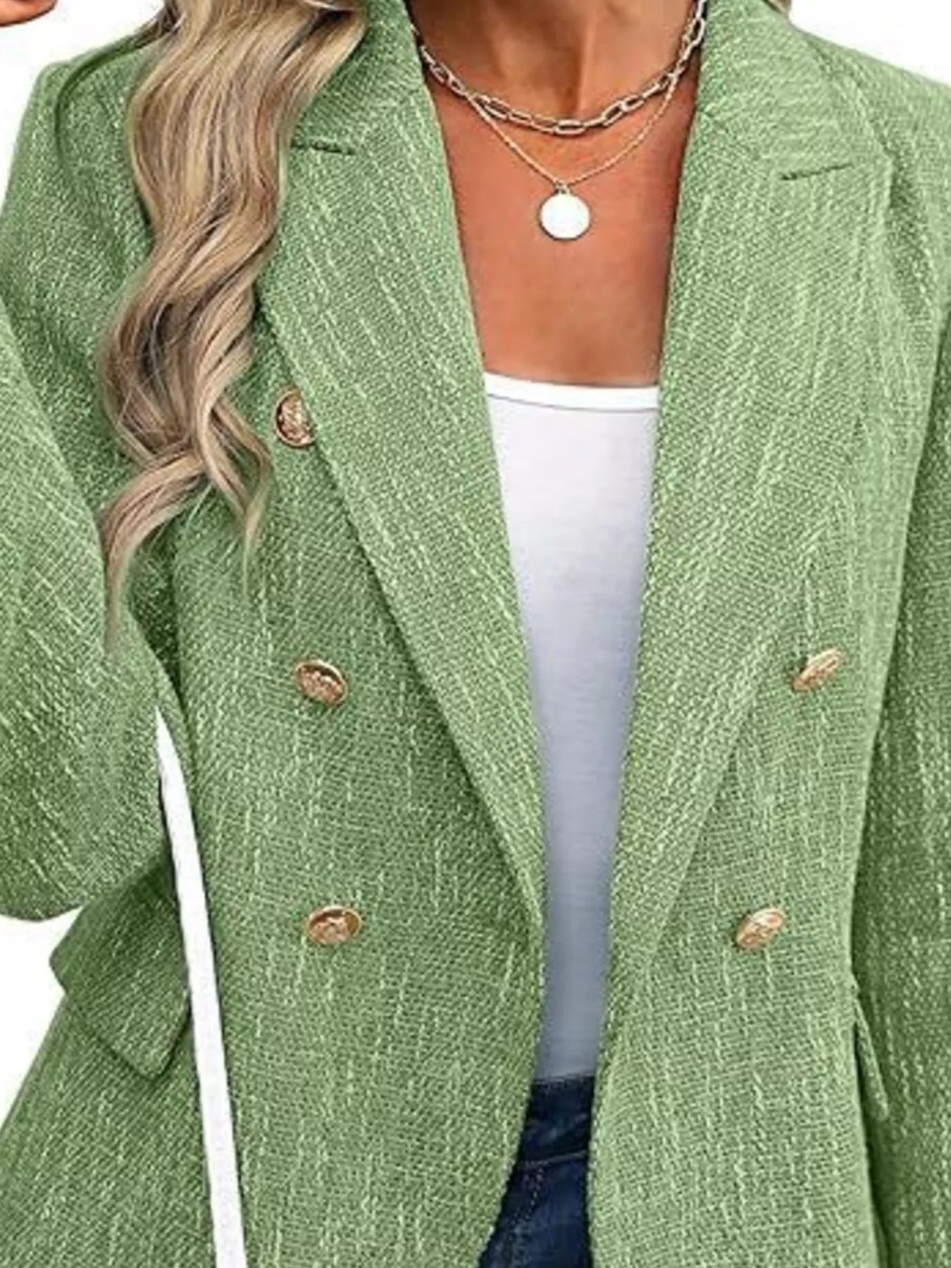Double-Breasted Lapel Collar Blazer - Thalia Chic