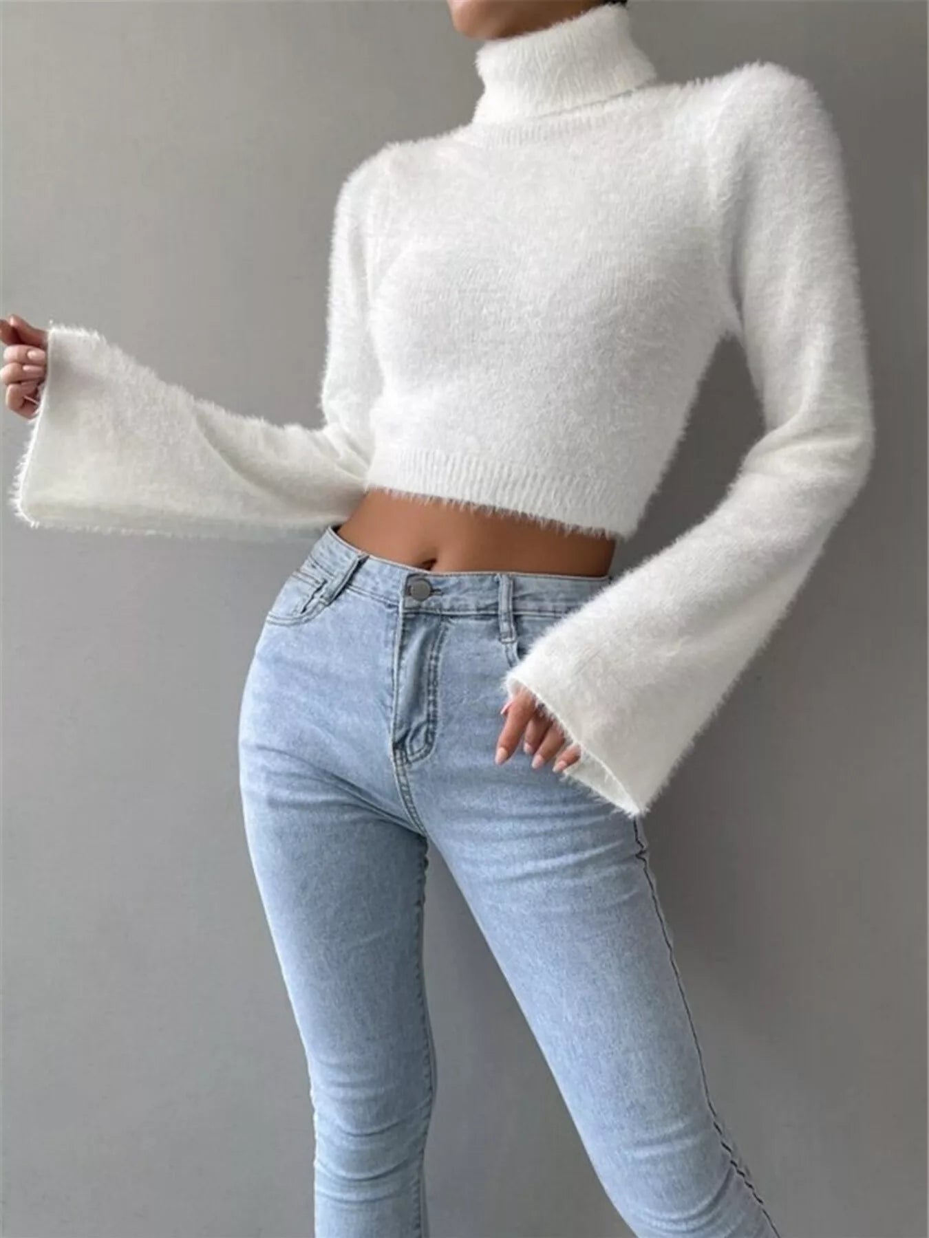 Turtleneck Flare Sleeve Sweater - Thalia Chic