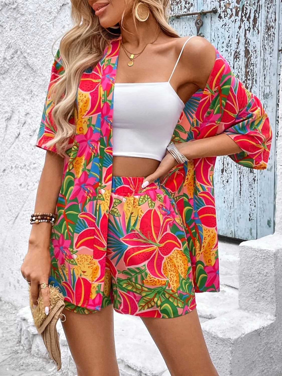 Printed Half Sleeve Top and Shorts Set - Thalia Chic