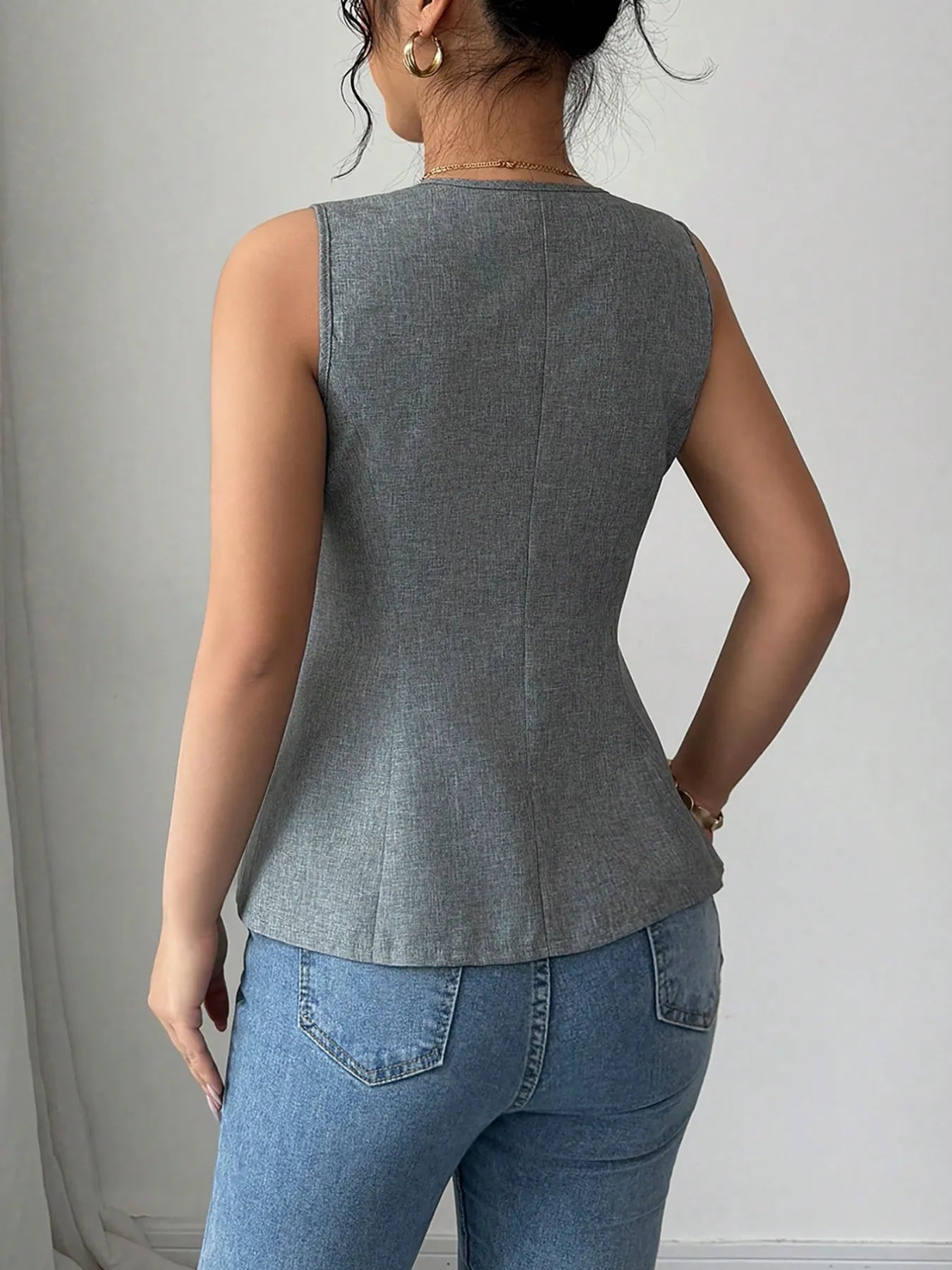 V-Neck Button Detail Tank Top - Thalia Chic
