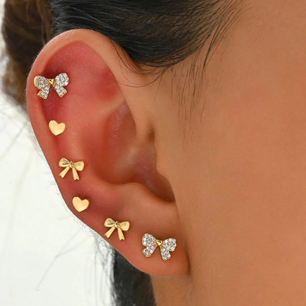 6 Piece Bow Heart Stud Earrings Set - Thalia Chic