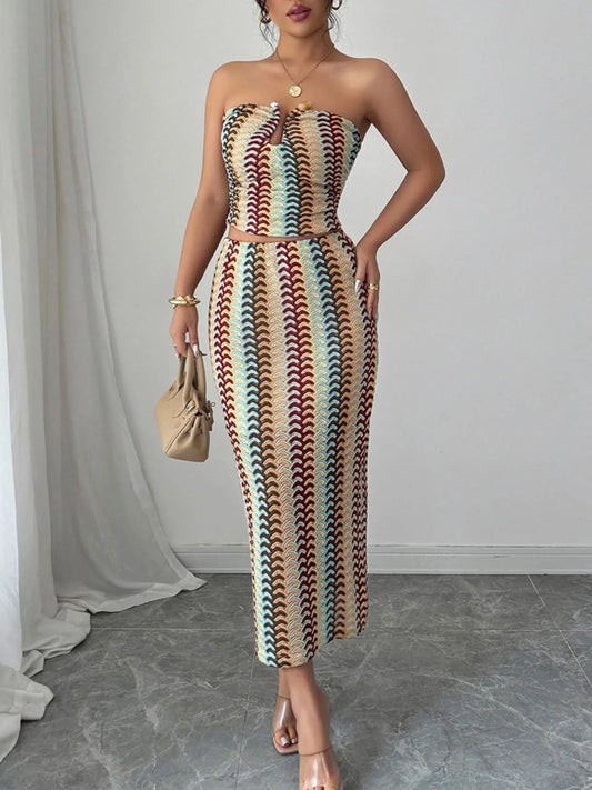 Printed Tube Top and Skirts Set - Thalia Chic