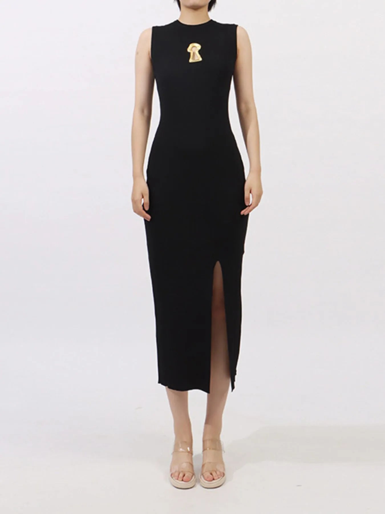 Slit Round Neck Sleeveless Dress - Thalia Chic