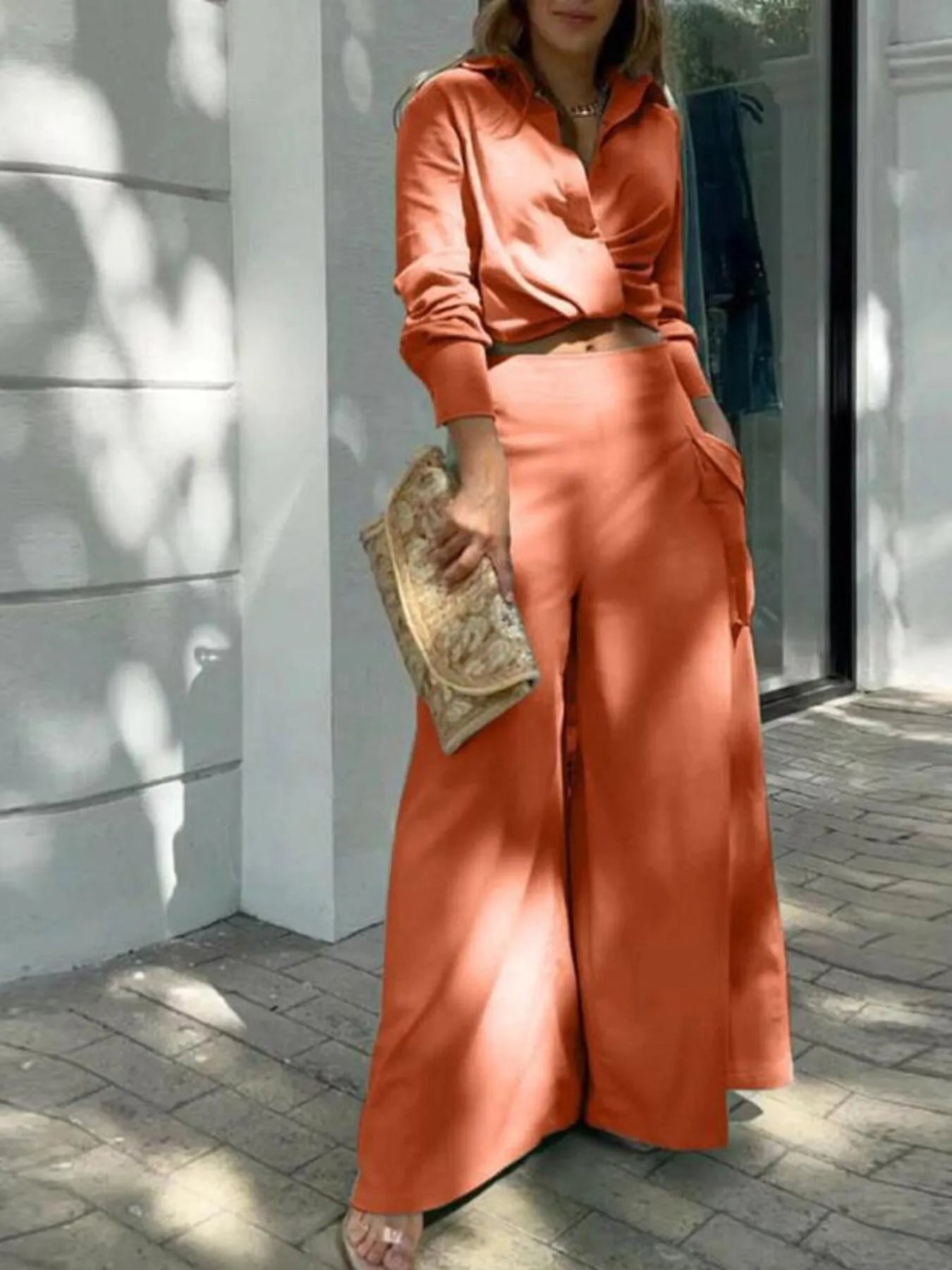 Full Size Long Sleeve Top and Pants Set Plus Size - Thalia Chic