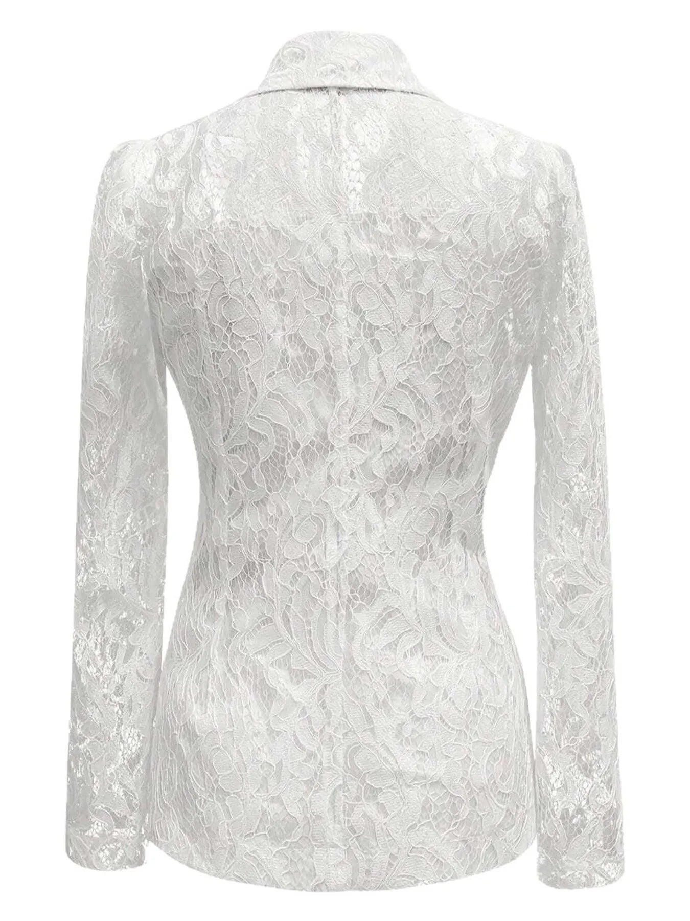 Floral Pattern Lace Single-Breasted Blazer - Thalia Chic