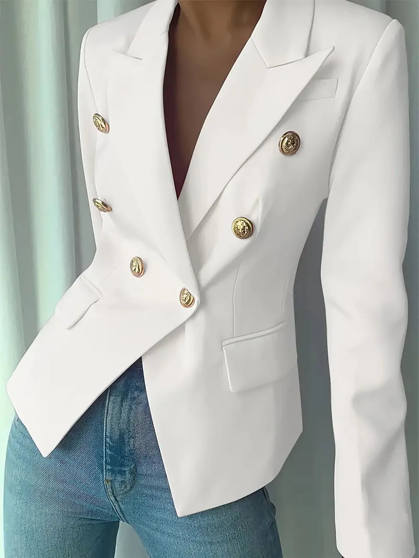 Decor Button Lapel Collar Blazer - Thalia Chic
