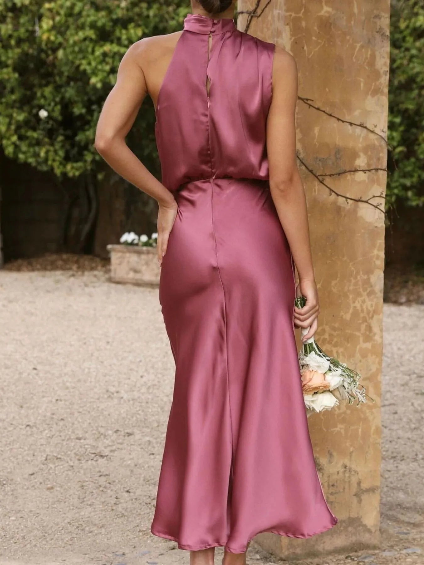 Asymmetrical Ruched Sleeveless Midi Dress - Thalia Chic