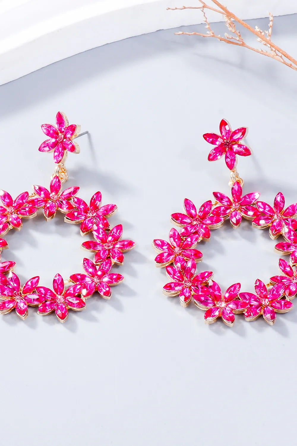 Rhinestone Flower Dangle Earrings - Thalia Chic