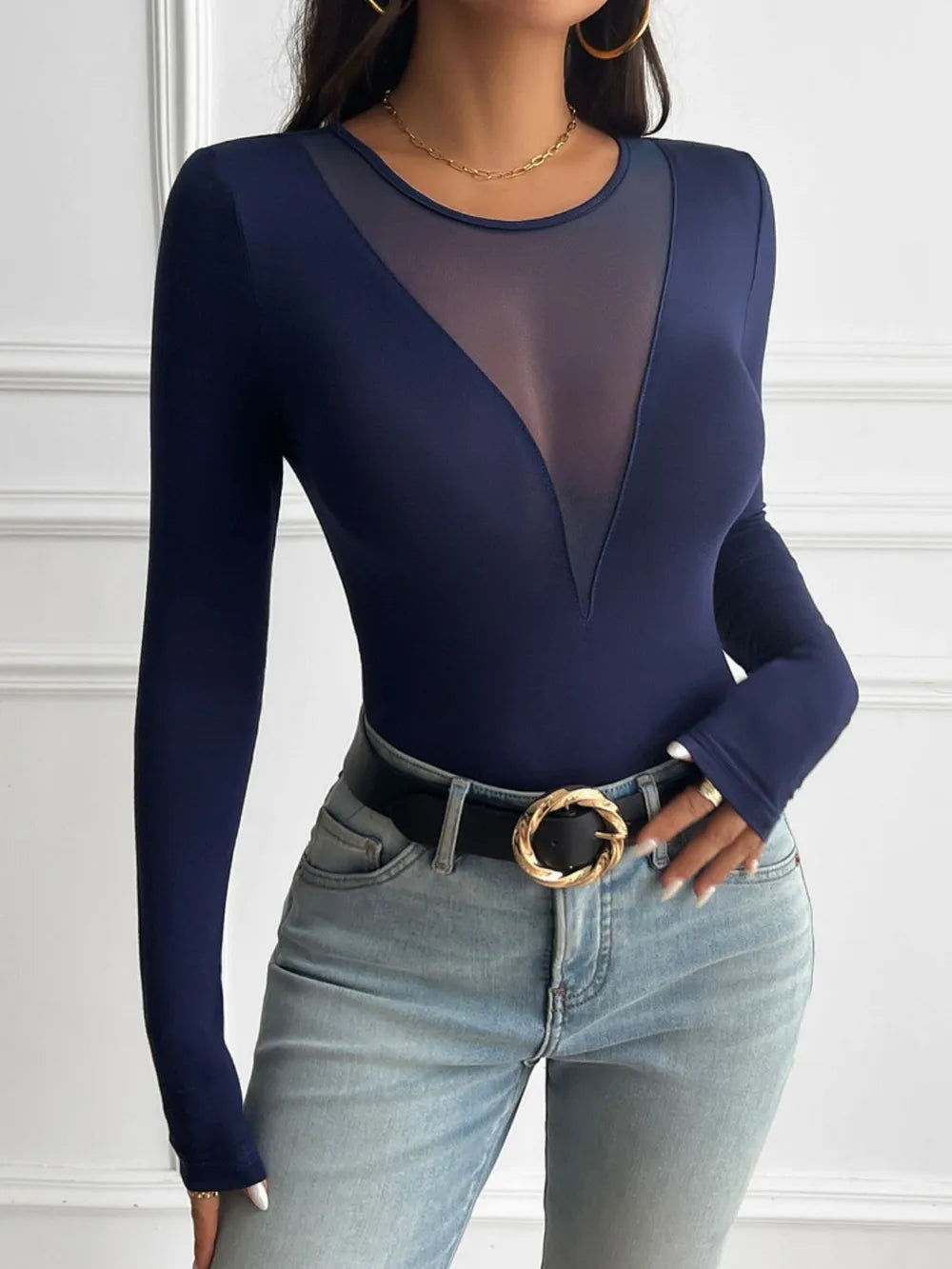 Devine Round Neck Long Sleeve T-Shirt - Thalia Chic