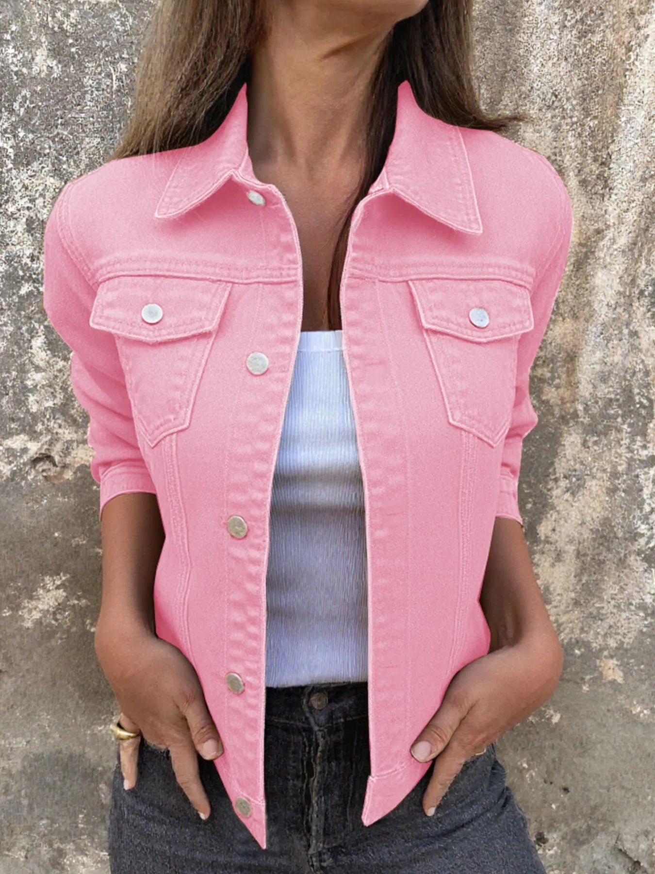 Button Front Closure Denim Jacket - Thalia Chic