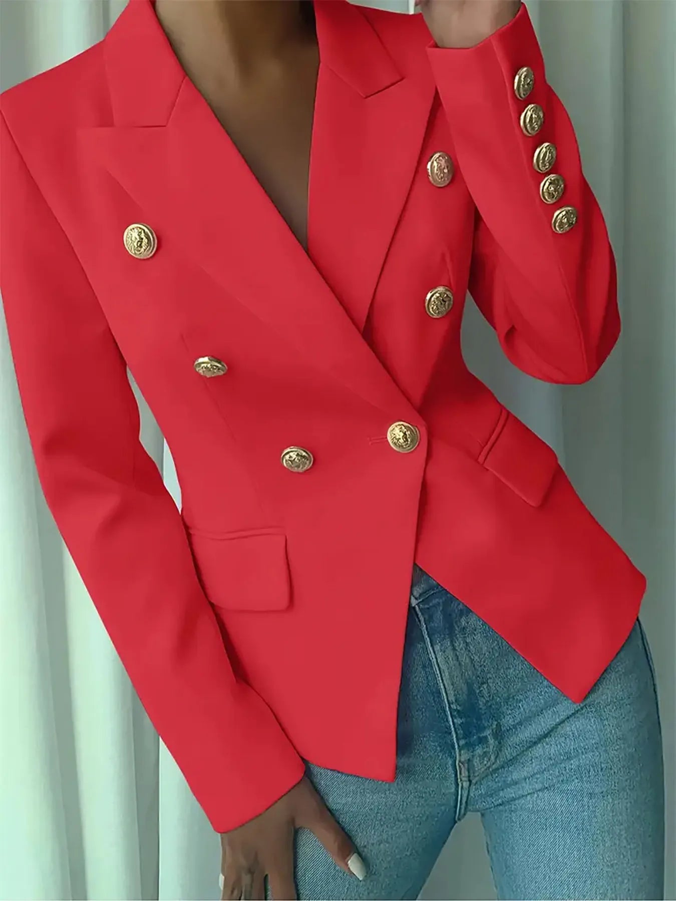 Decor Button Lapel Collar Blazer - Thalia Chic