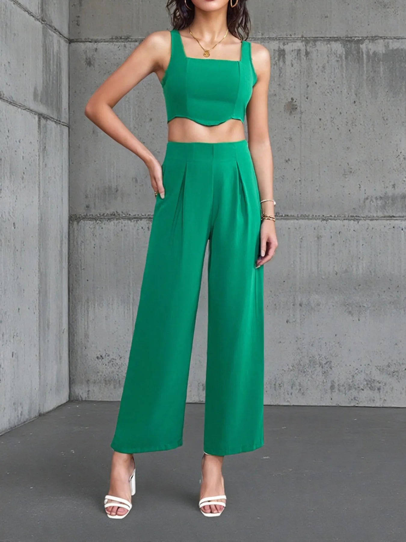 Square Neck Tank and Pants Set - Thalia Chic