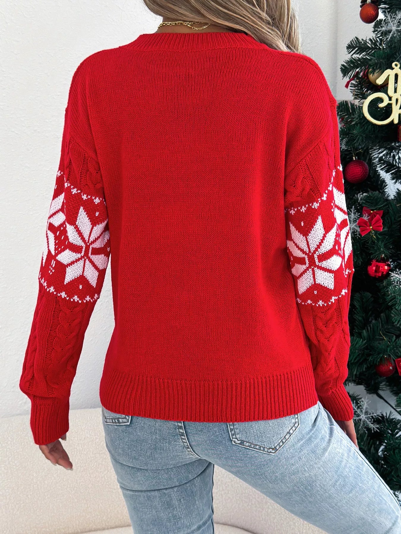 Christmas Snowflake Cable Knit Sweater - Thalia Chic