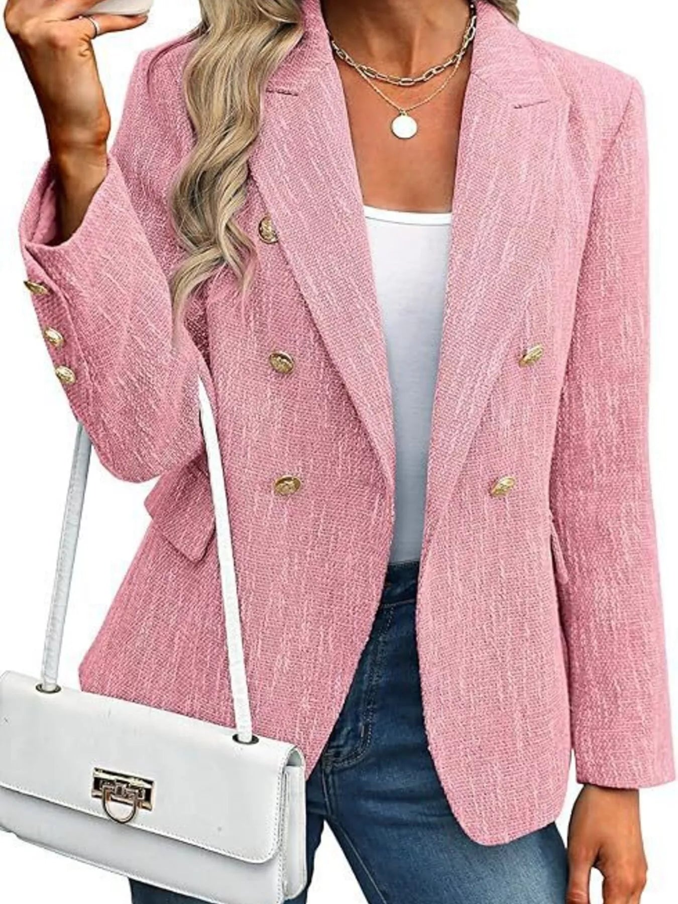 Double-Breasted Lapel Collar Blazer - Thalia Chic