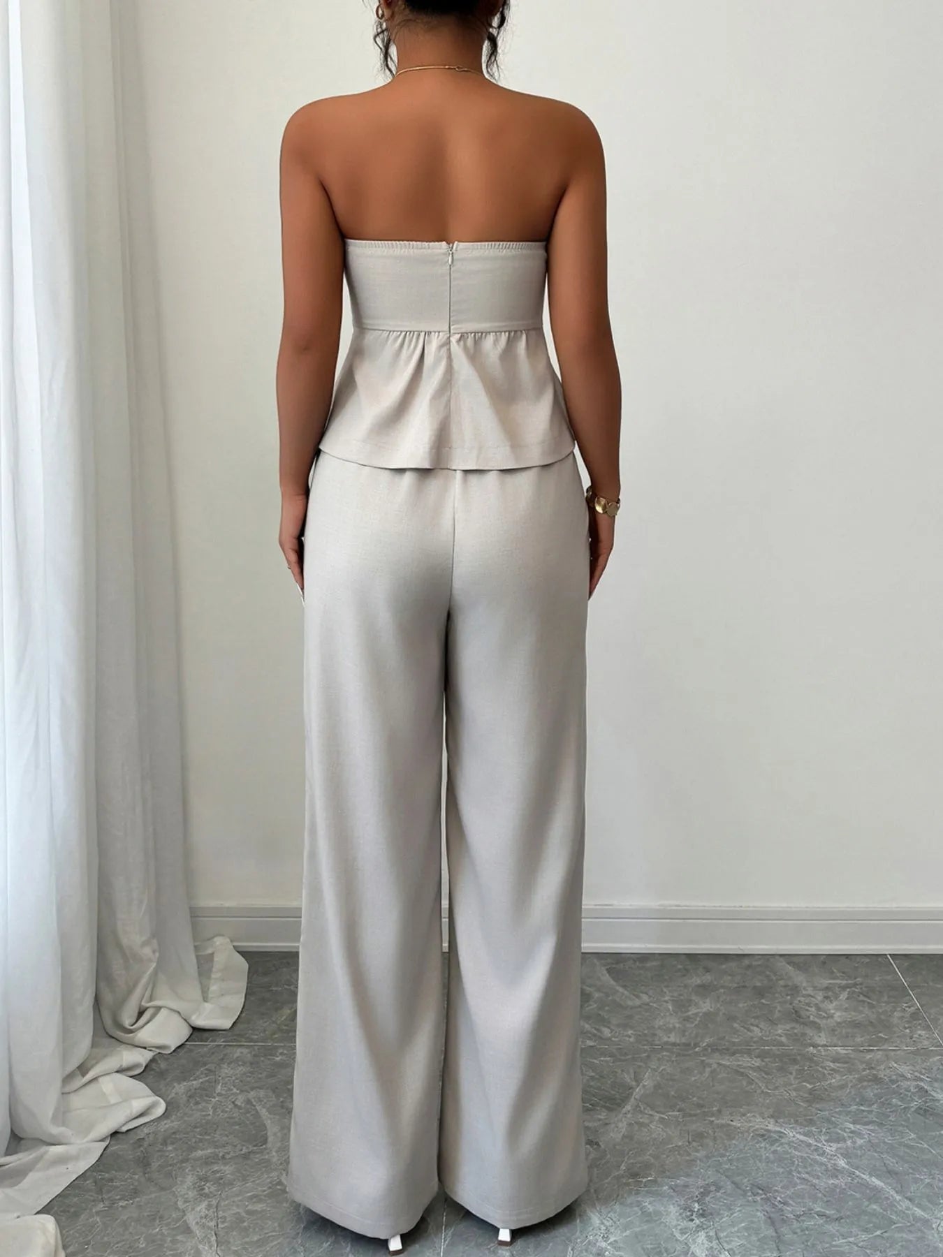 Ruched Tube Top and Pants Set - Thalia Chic