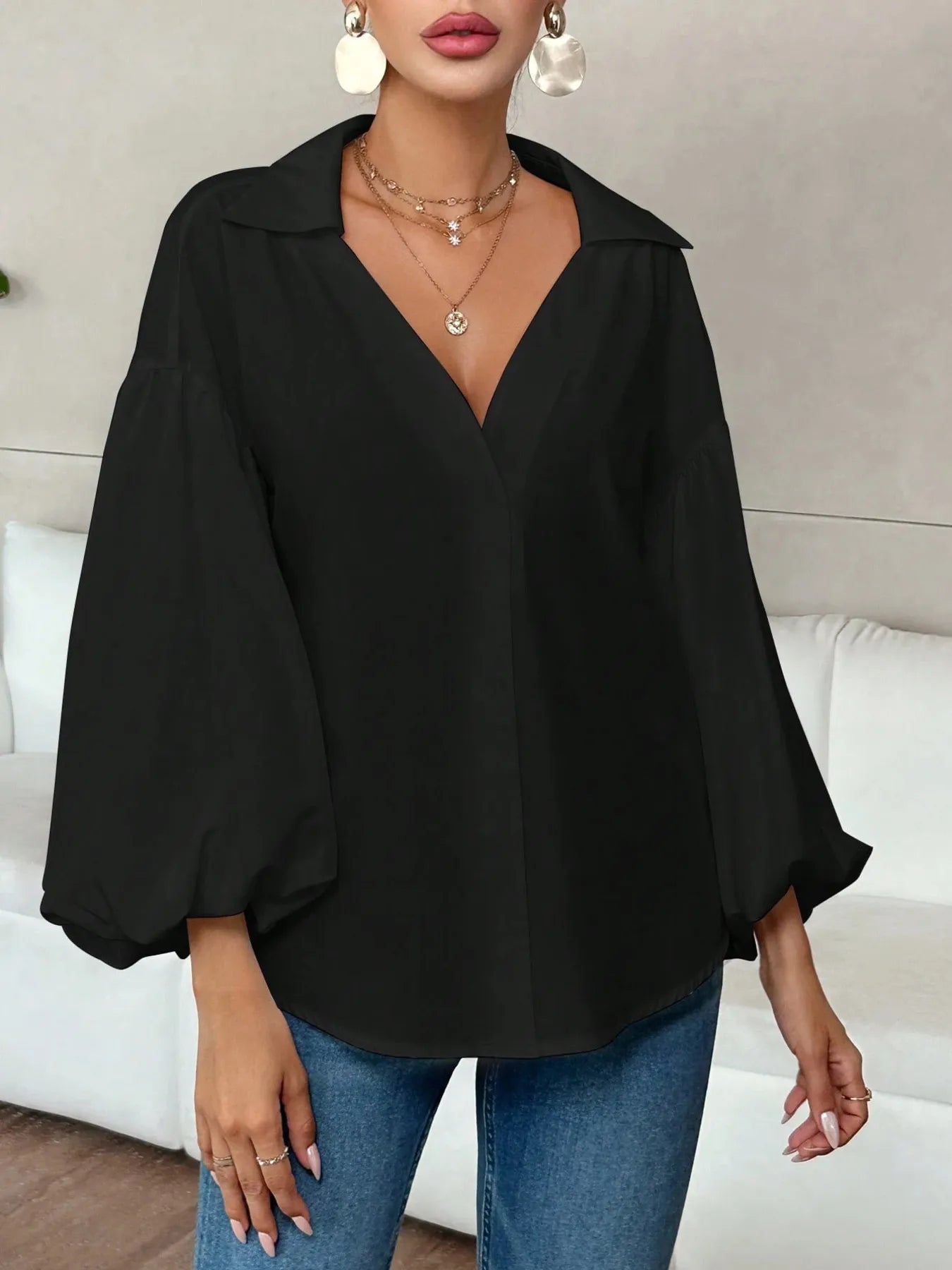 Polka Dot Balloon Sleeve Blouse - Thalia Chic
