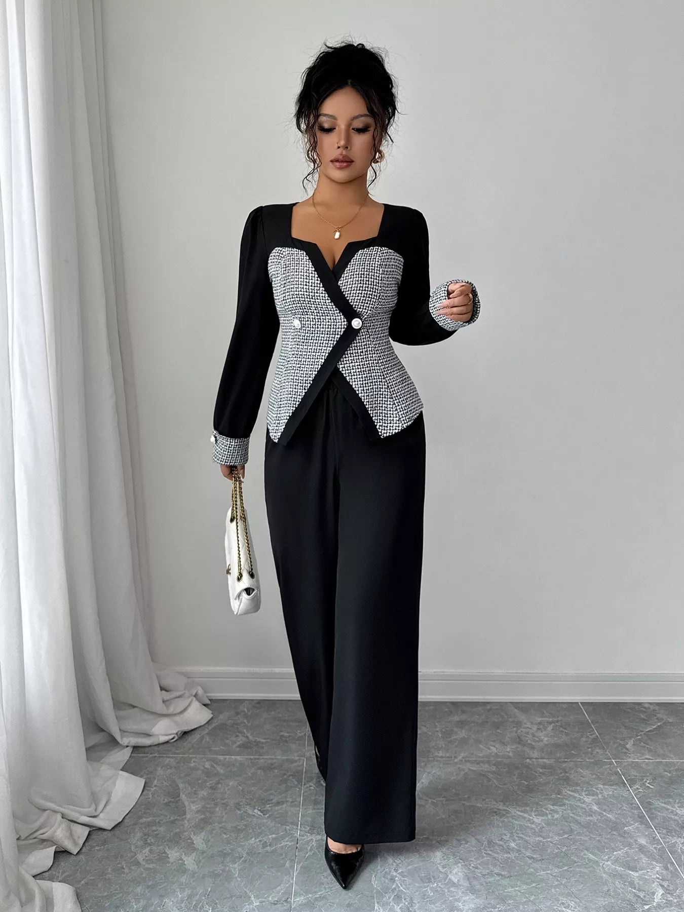 Long Sleeve Top and Wide Leg Pants Set - Thalia Chic