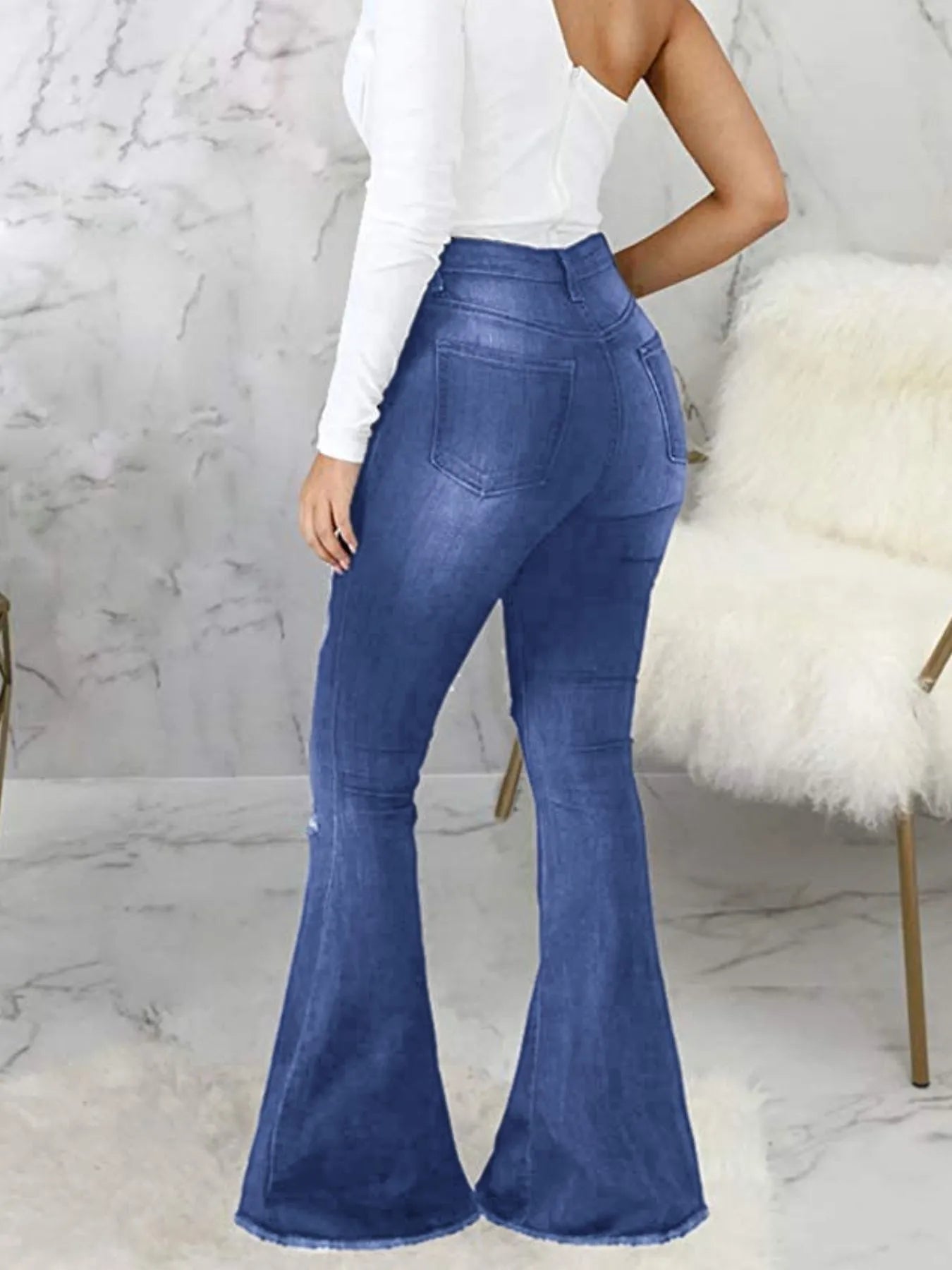 Full Size Distressed Raw Hem Flare Jeans Plus Size - Thalia Chic