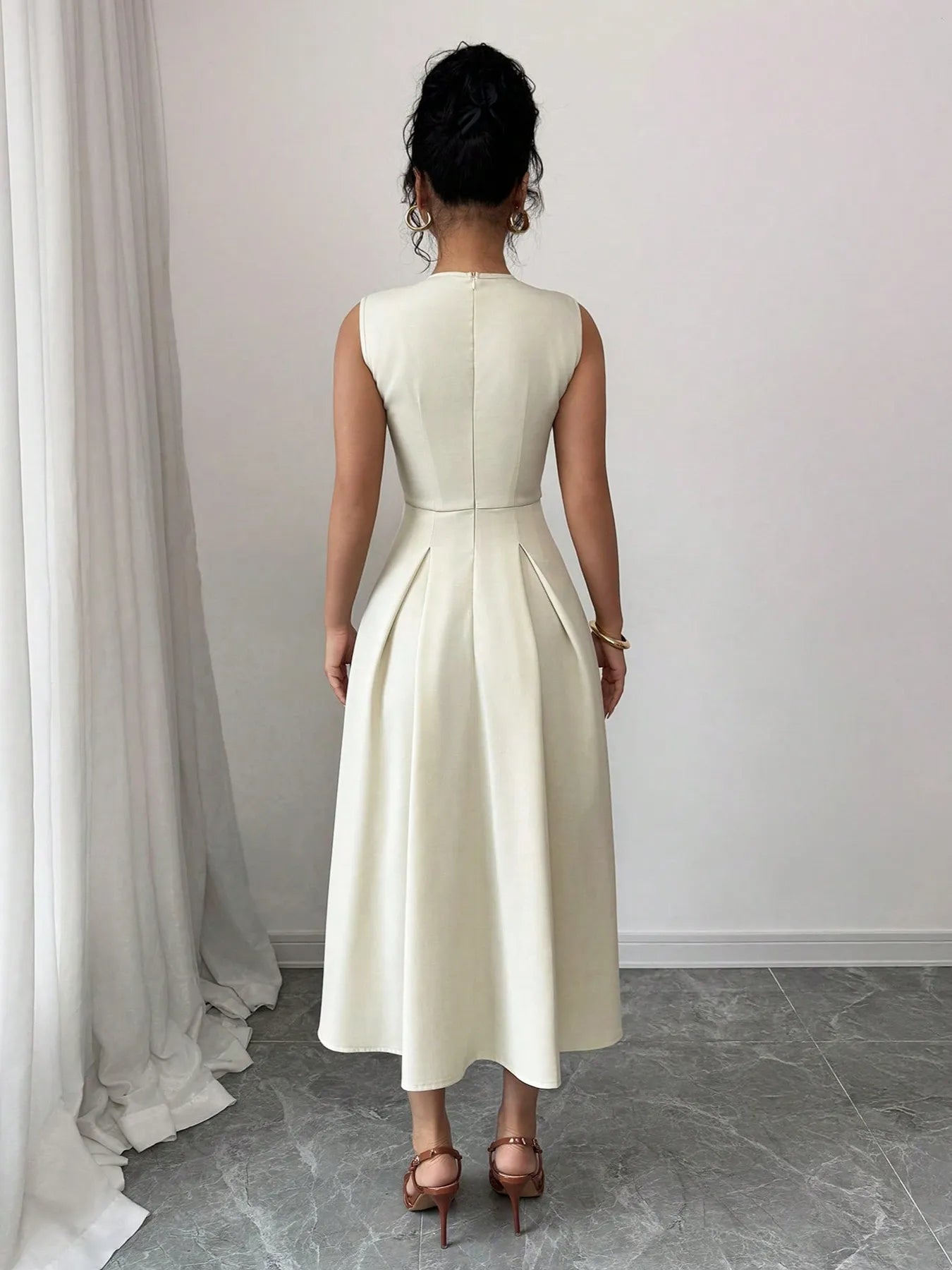 V-Neck Sleeveless Midi Dress - Thalia Chic