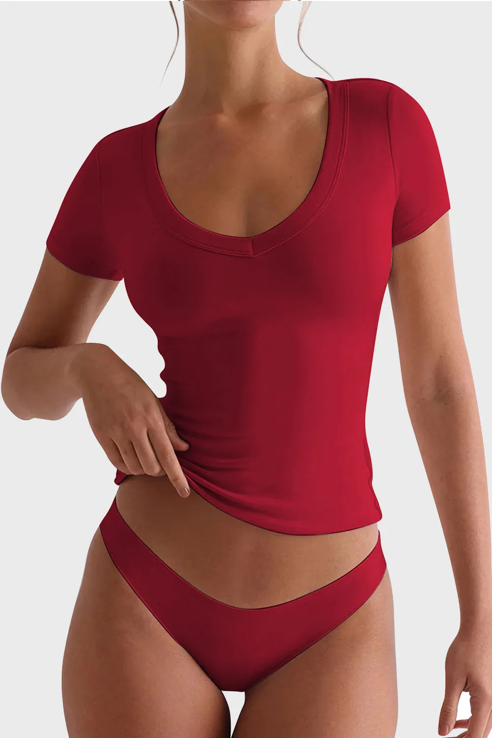 Lovelet Scoop Neck Short Sleeve T-Shirt - Thalia Chic